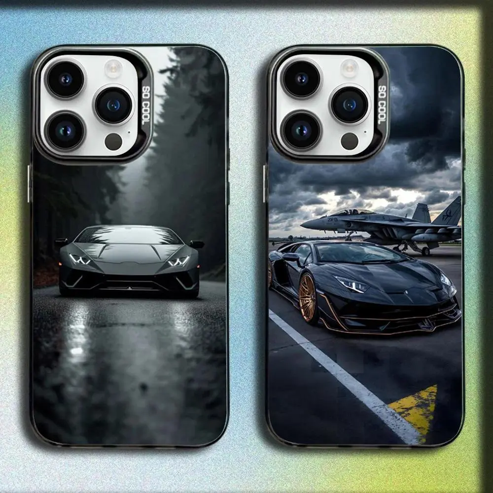 Sport Car Lamborghini Phone Case Gray Matte Silicone Black Cover Compatible with iPhone 11-16 Pro Max/Plus & Samsung Galaxy S23-S25