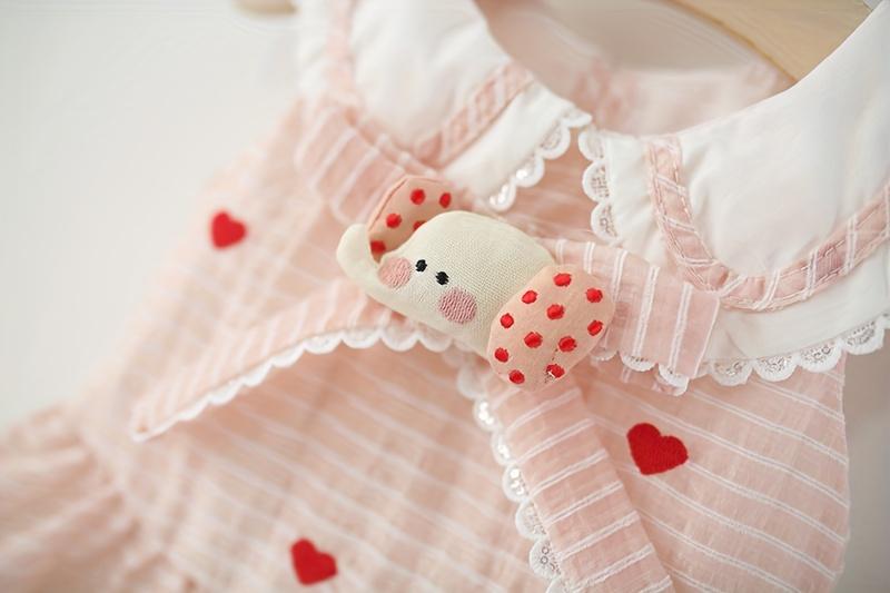 Summer Pink Striped Cute Baby Girl Dress Turn-Collar Sleeveless Sweet Heart Dress Toddler 0-4 Years Old Cartoon Elephant Casual Children's Clothing