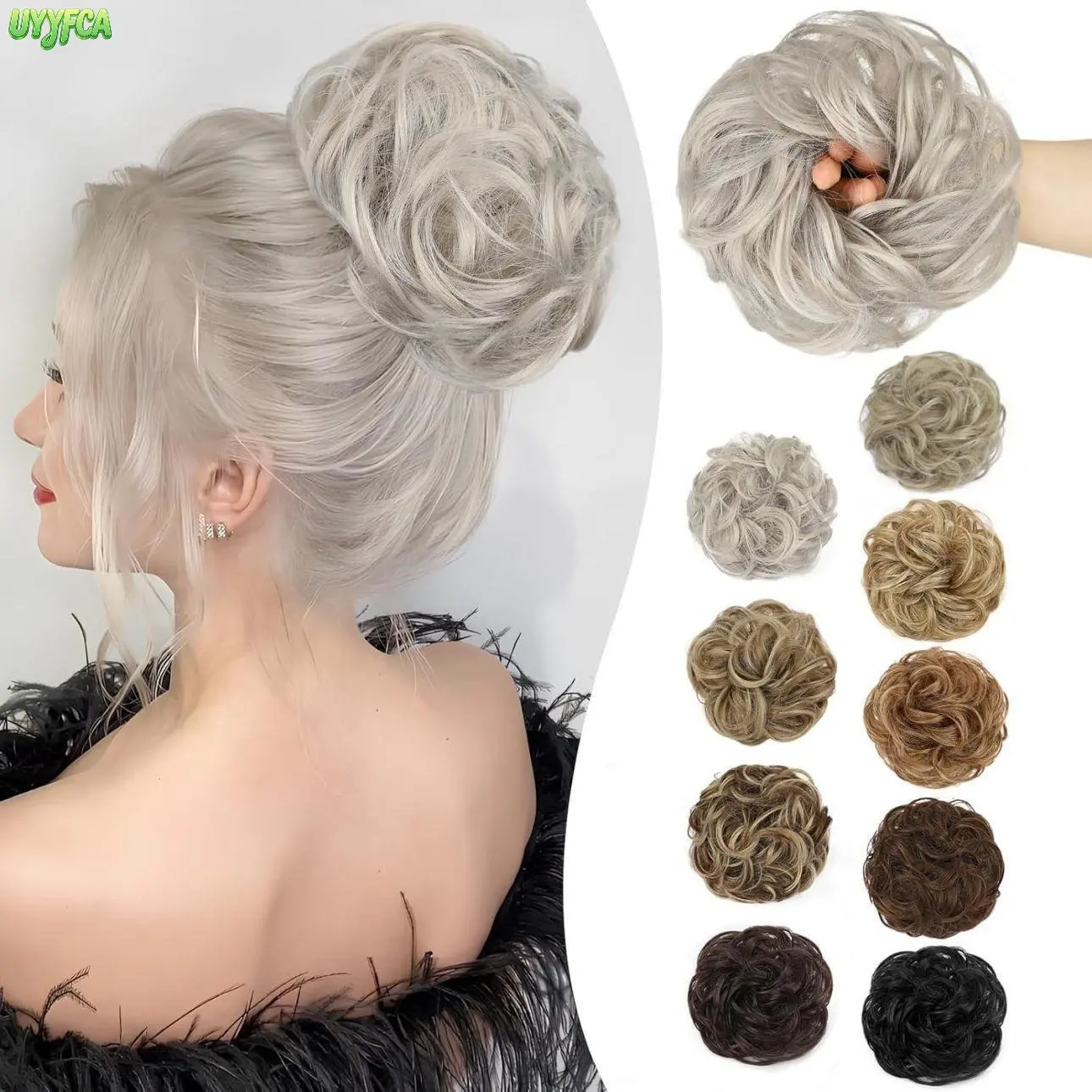 Luggage & Bag Charm Twillie - Natural Hair Bun Accessory with Elastic Band, Soft Fluffy Texture Curly Wave Messy Bun, Iridescent Finish for Casual Wear Effortless Updos, Synthetic Fiber, Elastic Band Included