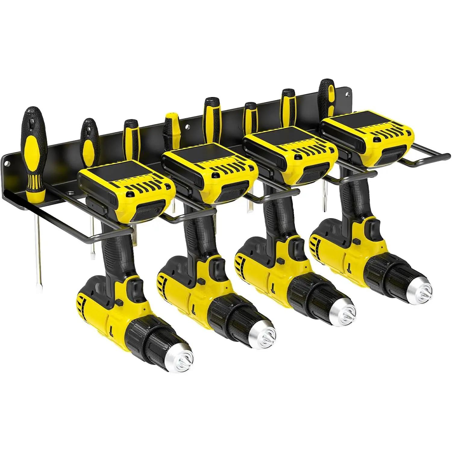 Drill Holder Wall Mount,1 Pack 16'' W Power Tool Organizer | Easy to install,4 Cordless Drill Racks with  Hole,Heavy Duty Metal Tool Storage for Workshop Garege Basement
