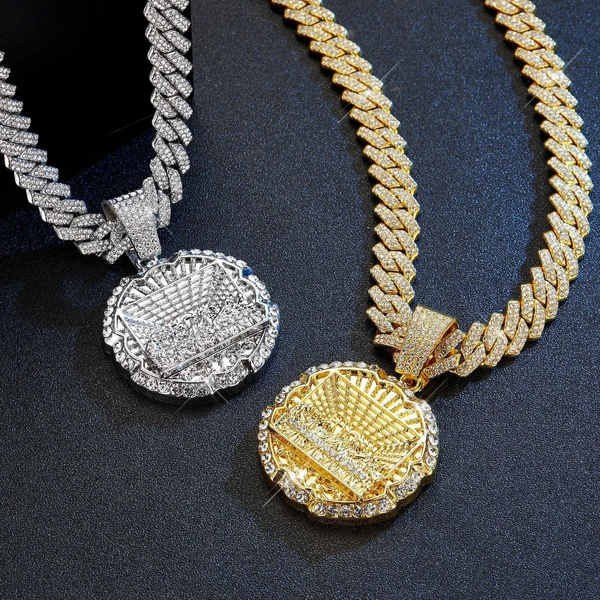 Men's Iced Out Last Supper Pendant Necklace - Stainless Steel Cuban Chain with Cubic Zirconia, Christian Jesus Religious Hip Hop Jewelry, 20/24in, Father’s Day/Birthday/Christmas Gift, Daily Wear, Flexible Styling, Great Gift For Father’s Day, Alloy, Iced