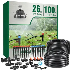 Drip Irrigation System for Garden, 2026-Upgraded Quick Connect Garden Watering Kit -in- with 1/2 inch 1/4 inch Irrigation Tubing for Garden, Lawn, Greenhouse, Raised Beds (126FT)