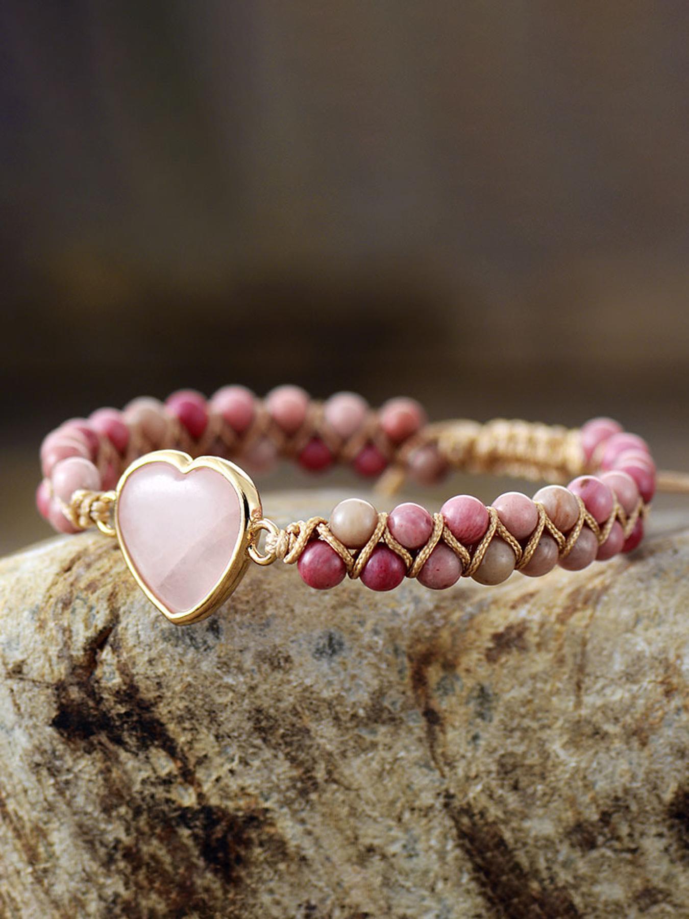 Mother's Day Gift Boho Style Heart Charm Decor Double Beaded Bracelet, Fashion Hand Jewelry for Party, Daily Clothing Decor, Trendy All-match & Exquisite Jewelry for Birthday, Trendy Bangles, Stackable Bracelet