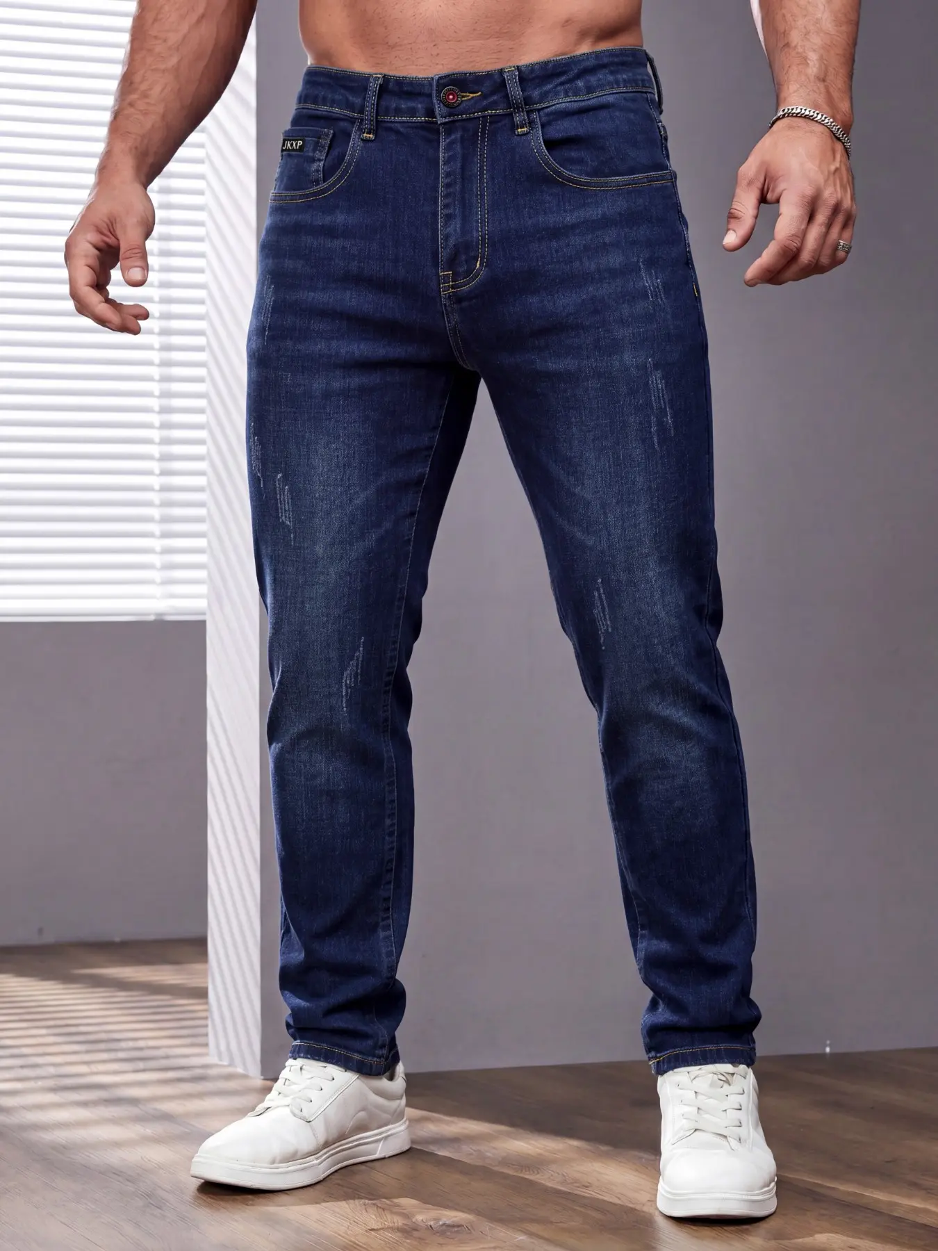 Slim-fit Stretch Denim Fitted Jeans Pants for Men, 3 Colors Available (Black / Blue / Black-Blue). Suitable for all seasons, ideal for daily casual wear, office, work, evening and night outings, Plain Denim Trousers