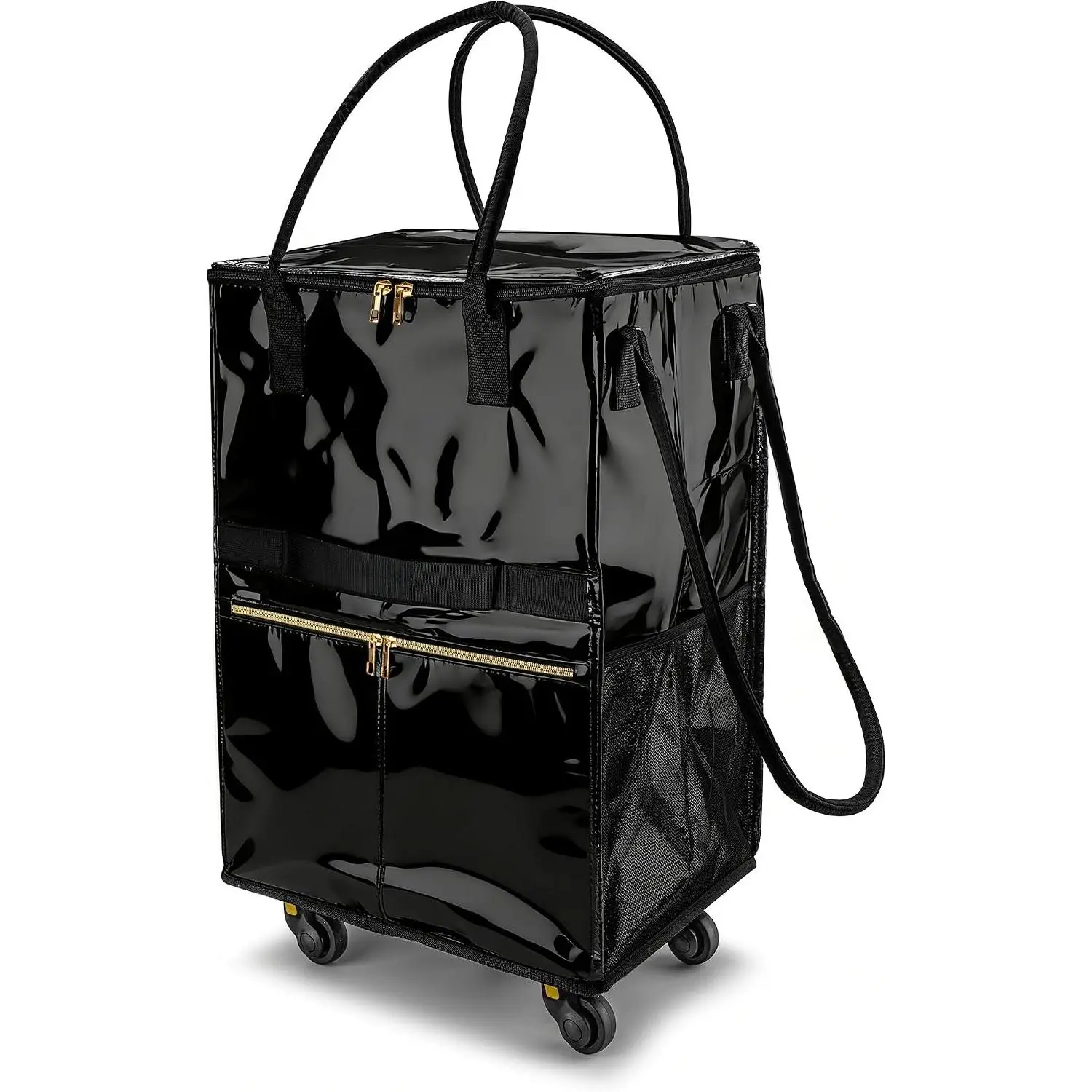Foldable Rolling Grocery Bag  5 Wheels,Medium,Black | Heavy-duty woven build,zippered top cover,detachable base,67L capacity,packs flat for laundry,travel,market