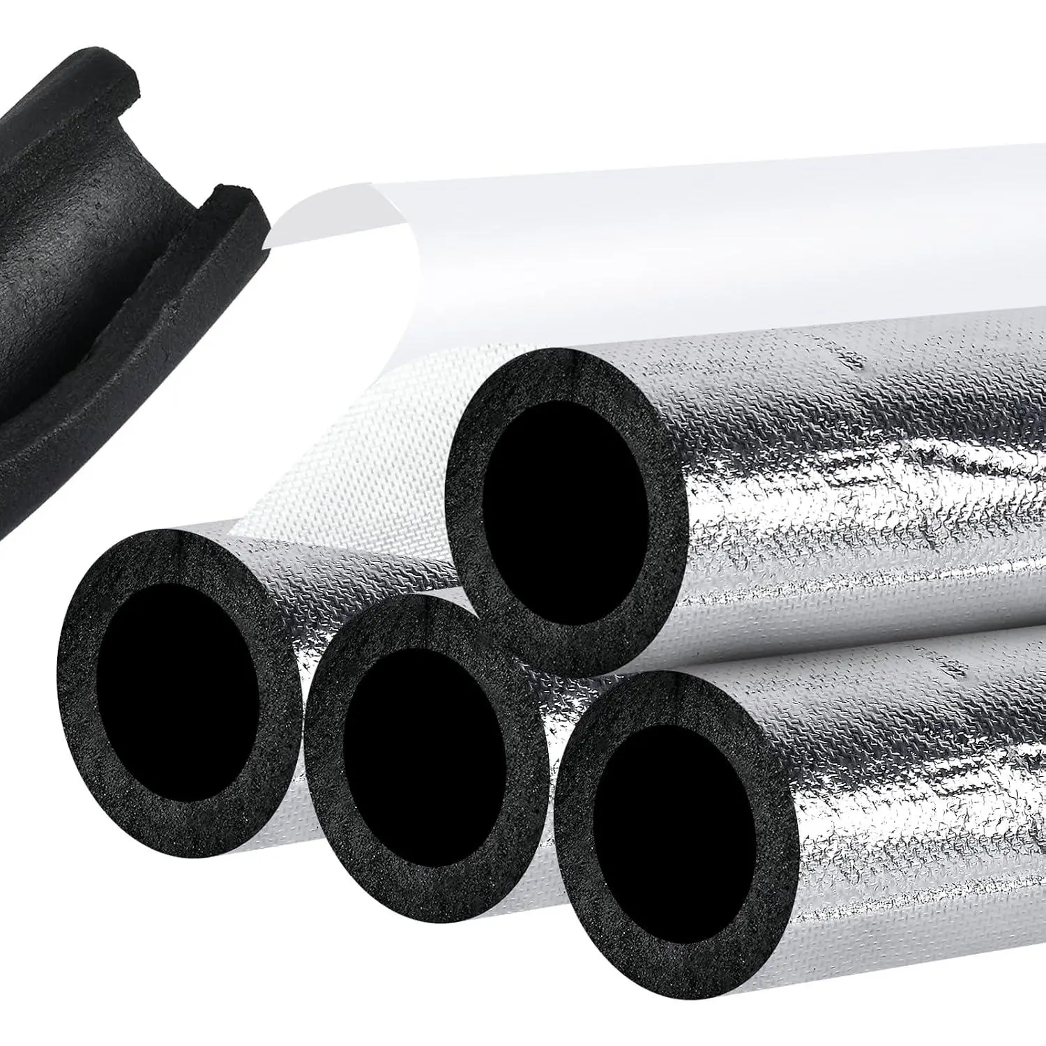 4 Pack 2 Inch Pipe Insulation for Copper Pipe, AC Line, 20mm Thick | Self-Adhesive, Pre-Slit Easy Install, Anti Heat Loss, Neoprene  Film,  , Per Length 40cm/1.3ft