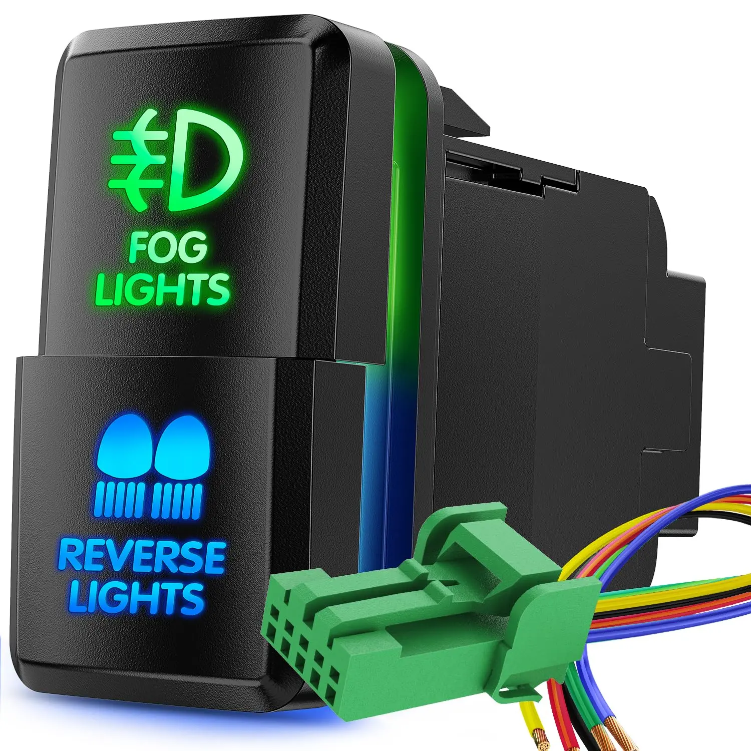 Nilight Compact Car Lighting Dual Push-Button Switch Kit - 12V ON-Off Switches with Connector Wires, 1.54in x 0.83in Glow in the Dark LED Lights Replacement for Toyota Tacoma Car Accessories, Tundra, 4Runner