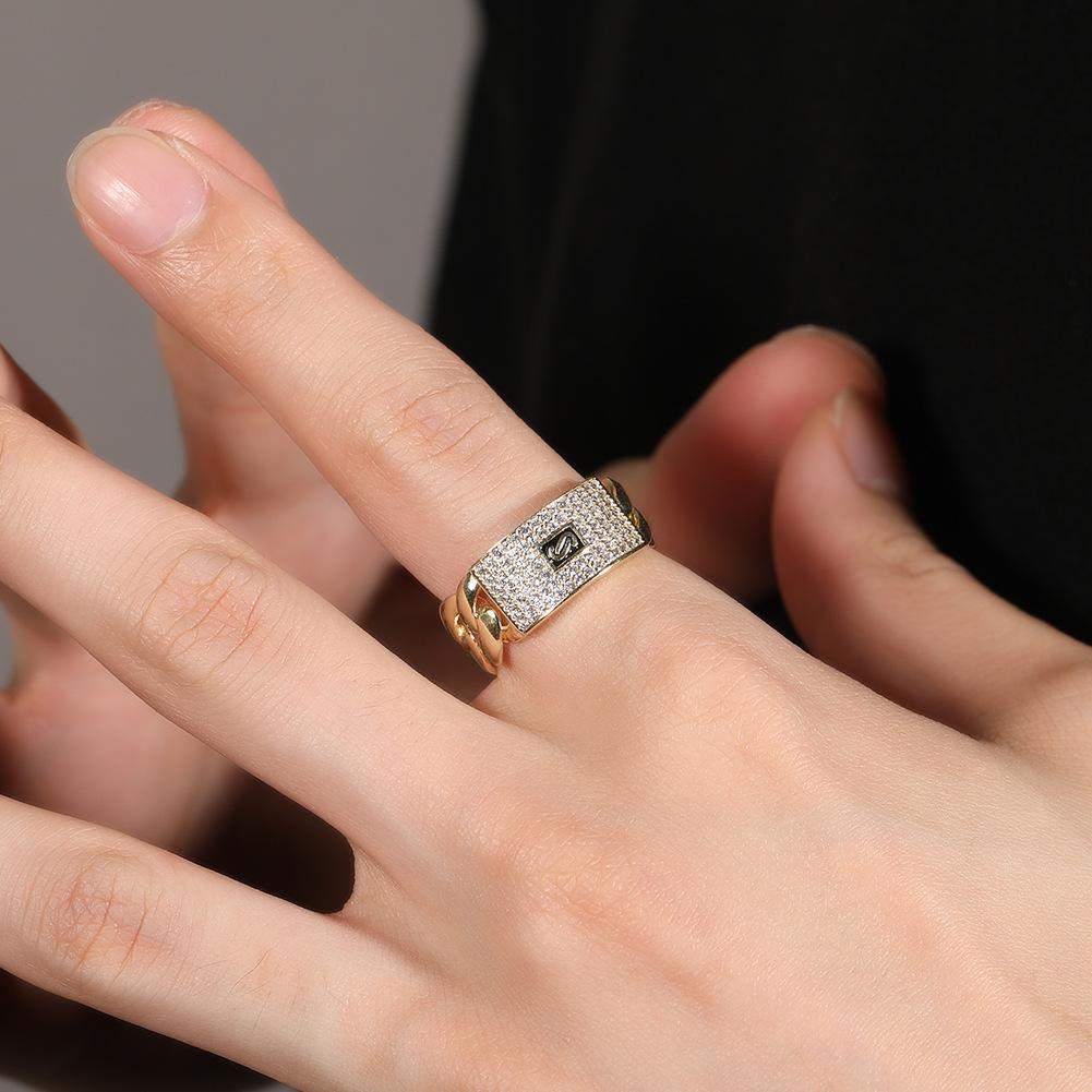 New Technology Anti-Rust 14K Gold Iced Ring| Hip Hop CZ Diamond Chain Ring for Men gf promise