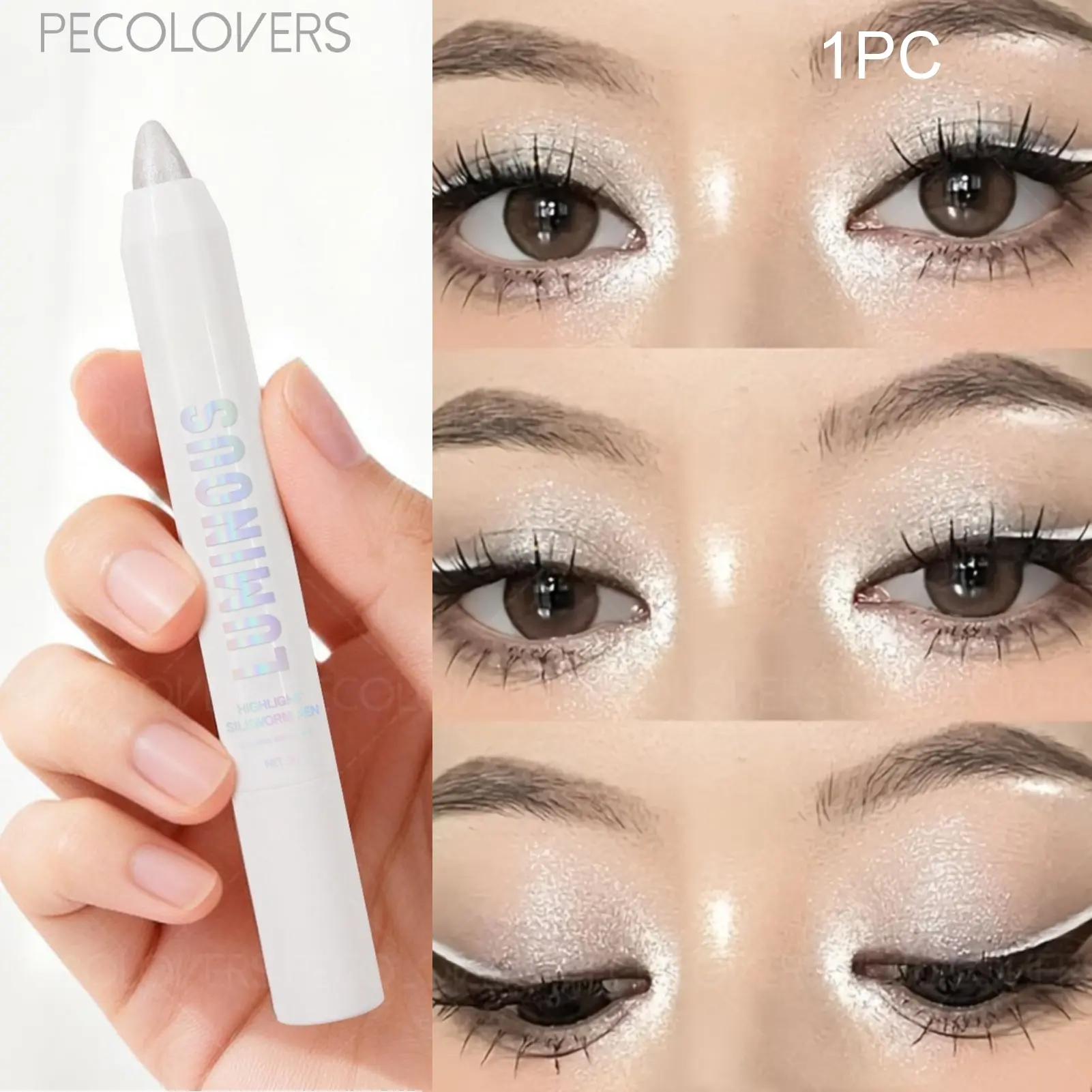 1PC Multi-Use Glitter Eyeshadow Crayon, Shimmery Highlighter Stick for Eyeshadow, Inner Corner Highlight, Under Eye Brightening & Lash Line Decoration