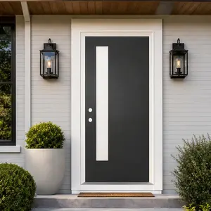 ARCH 37.50" W X 81.56" D X 4.56" H Fiberglass Exterior Door, White PVC Frame, Right-Hand Inswing, Brickmould, Contemporary Smooth Skin, Frosted Glass, Black Option, Durable Weatherproof Insulated, Sound Insulation, Low Maintenance for Home Entrance