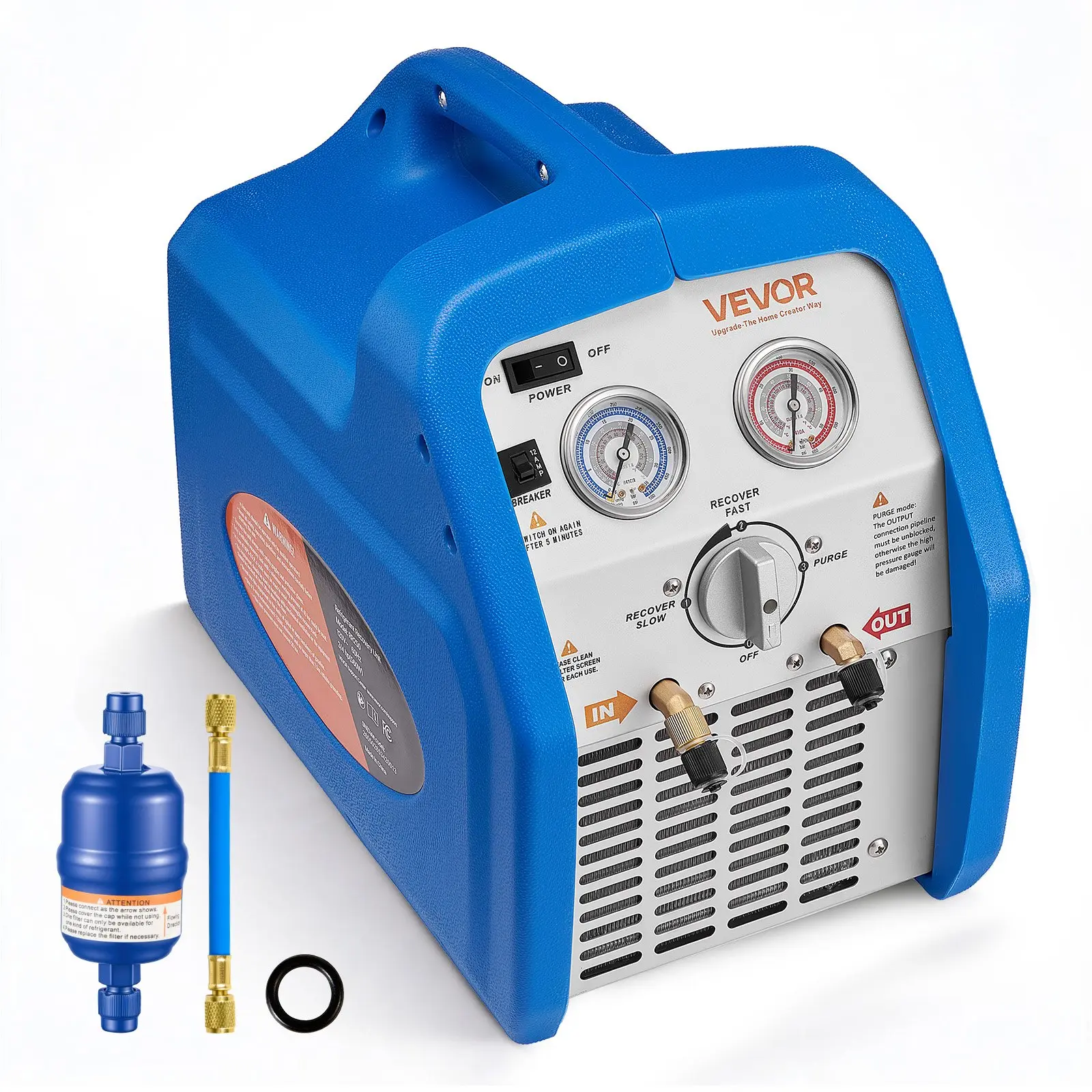 VEVOR Portable Refrigerant Recovery Machine, 3/4 HP 120V 60Hz Single Cylinder AC Recovery Machine for Liquid Vapor Refrigerant, 1750 RPM Recycling Unit HVAC for Automotive & Household Air Conditionin