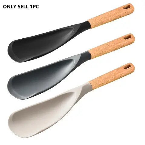 【Black Friday】Silicone Cooking Spoon with Wooden Handle for Nonstick Cookware, Durable BPA-Free Matte Kitchen Utensil for Mixing, Scooping, Scraping and Serving
