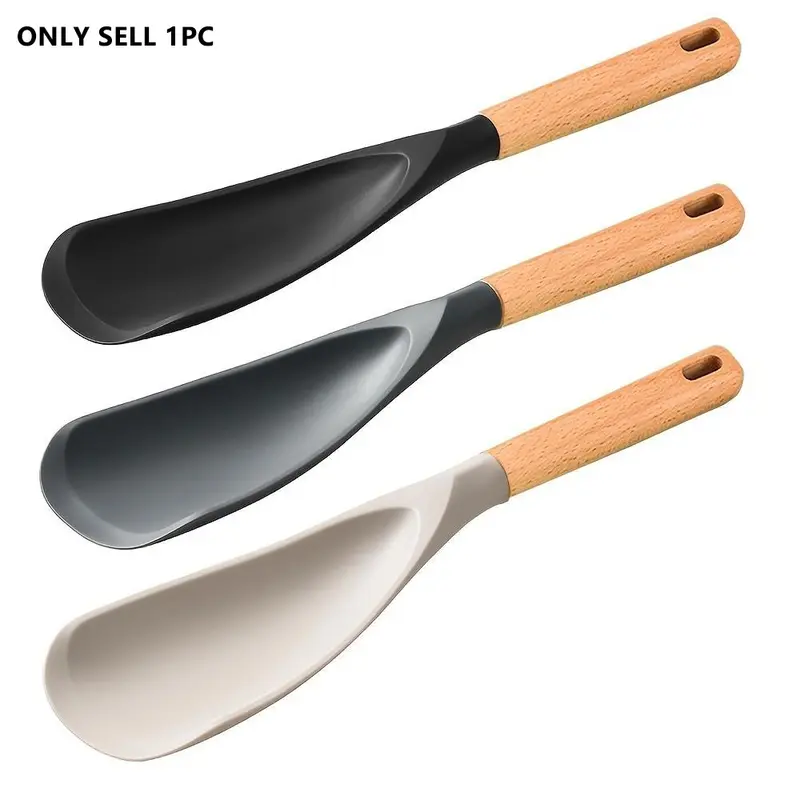 【Black Friday】Silicone Cooking Spoon with Wooden Handle for Nonstick Cookware, Durable BPA-Free Matte Kitchen Utensil for Mixing, Scooping, Scraping and Serving