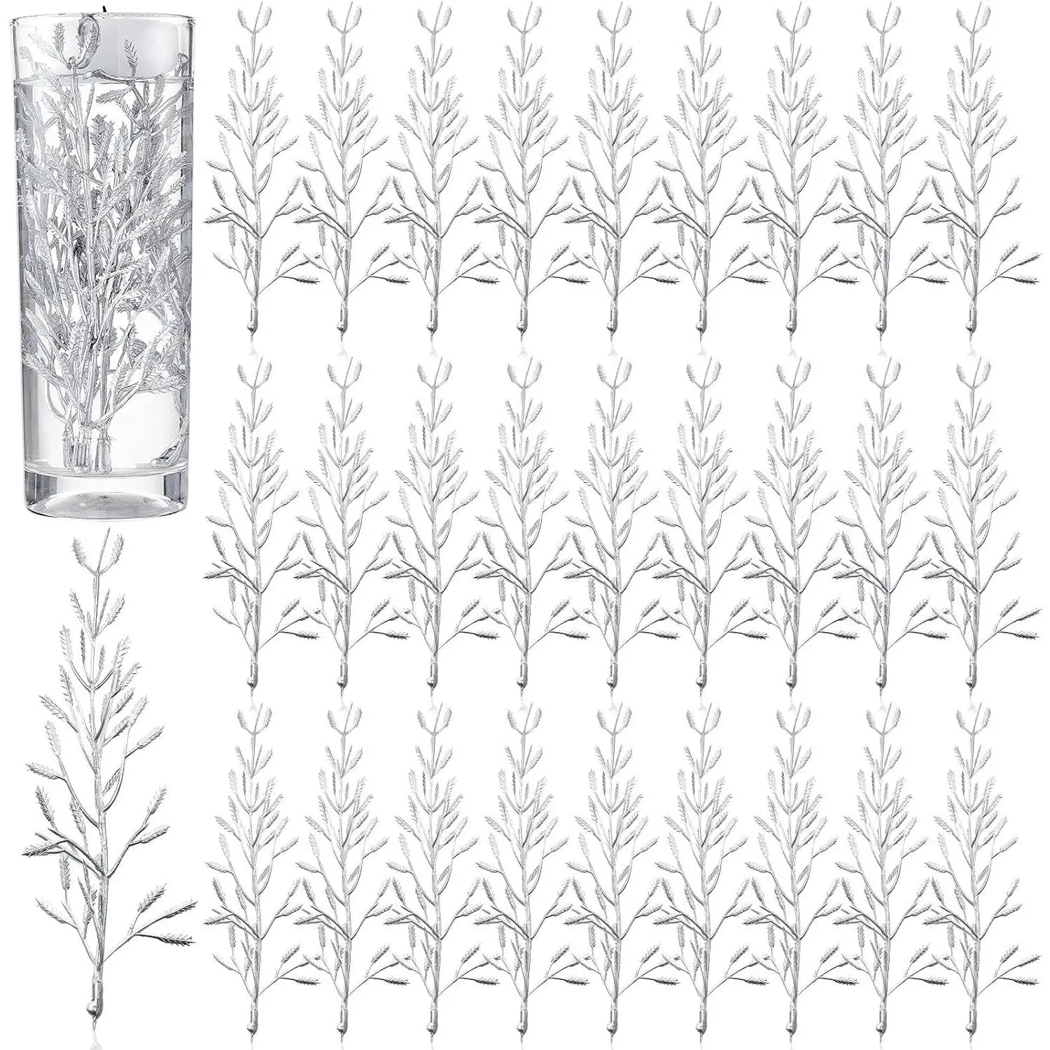 80 Pieces Silver Faux Flowers 6 x 2 Inch Mini Flower Vase Filler for Floating Candles Centerpiece, Perfect for Wedding Dining Table Party Home Bar Restaurant Decoration