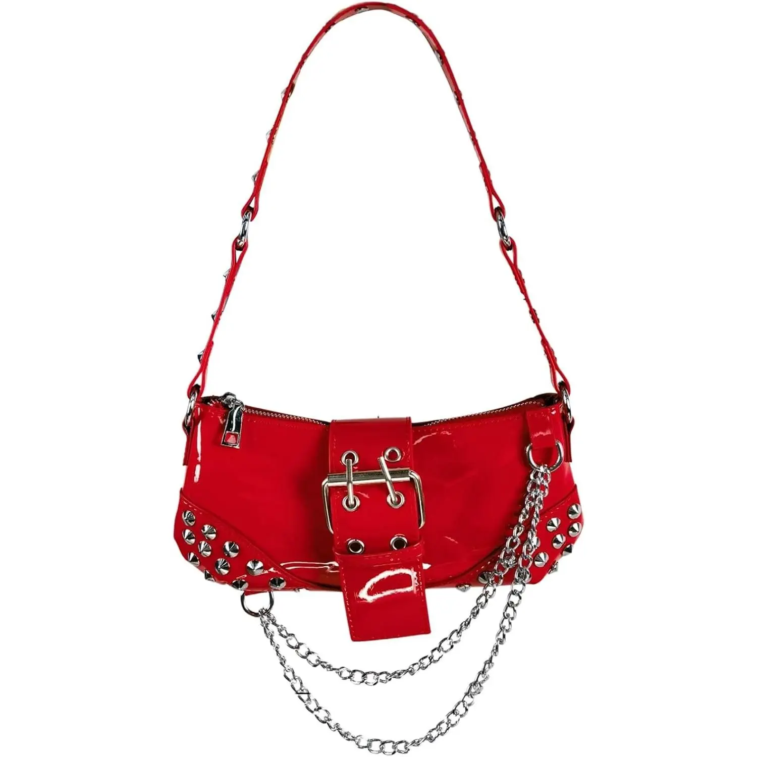 Women's Studded Leather Shoulder Bag Vintage Y2K Chain Clutch Underarm Purse with BuckleGift