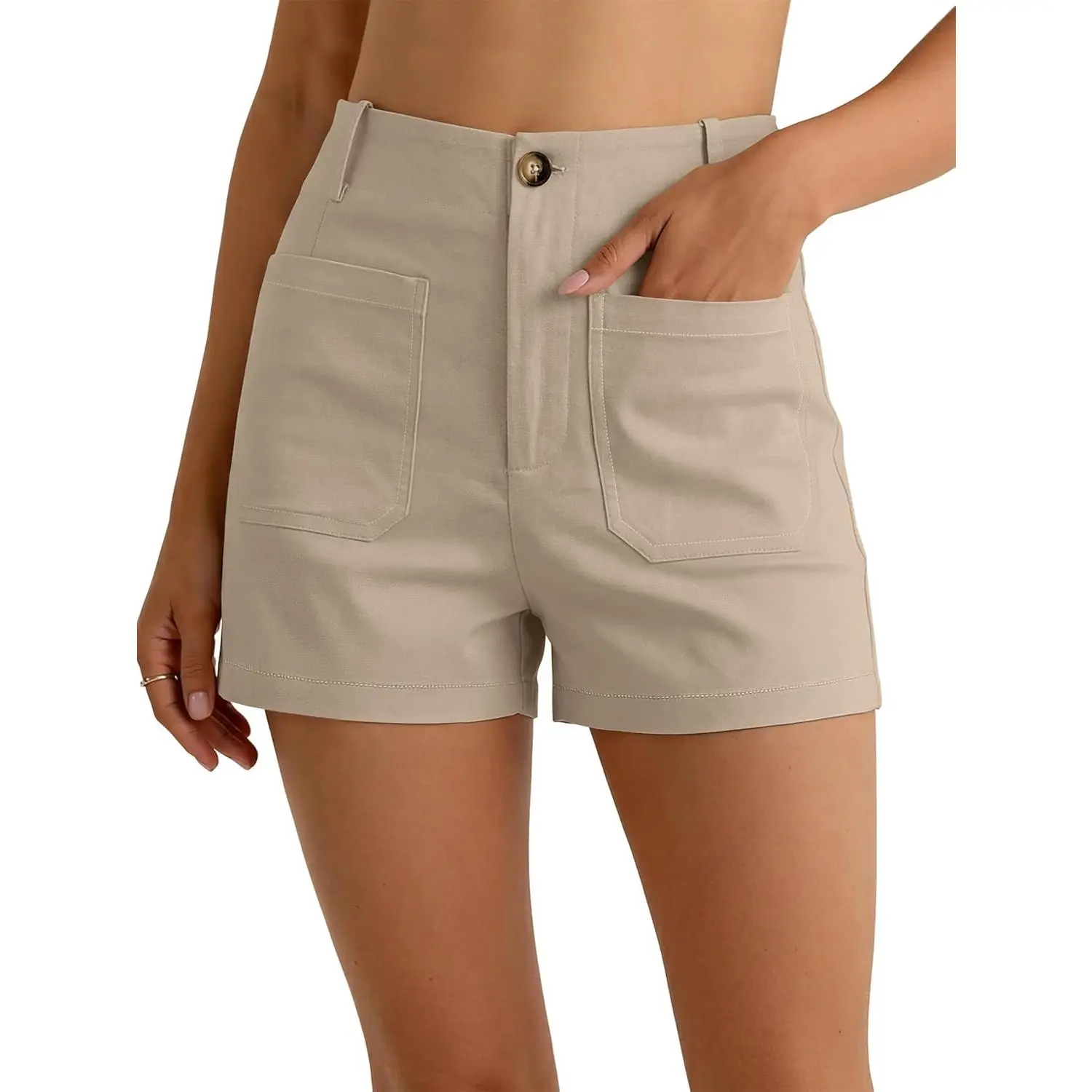 Women's Dressy Shorts, Basic Fitted Style for Business Casual Work, Stretchy Wrinkle-Free Fabric with Flat Pockets for Summer, Cute, Bottoms, Clothes