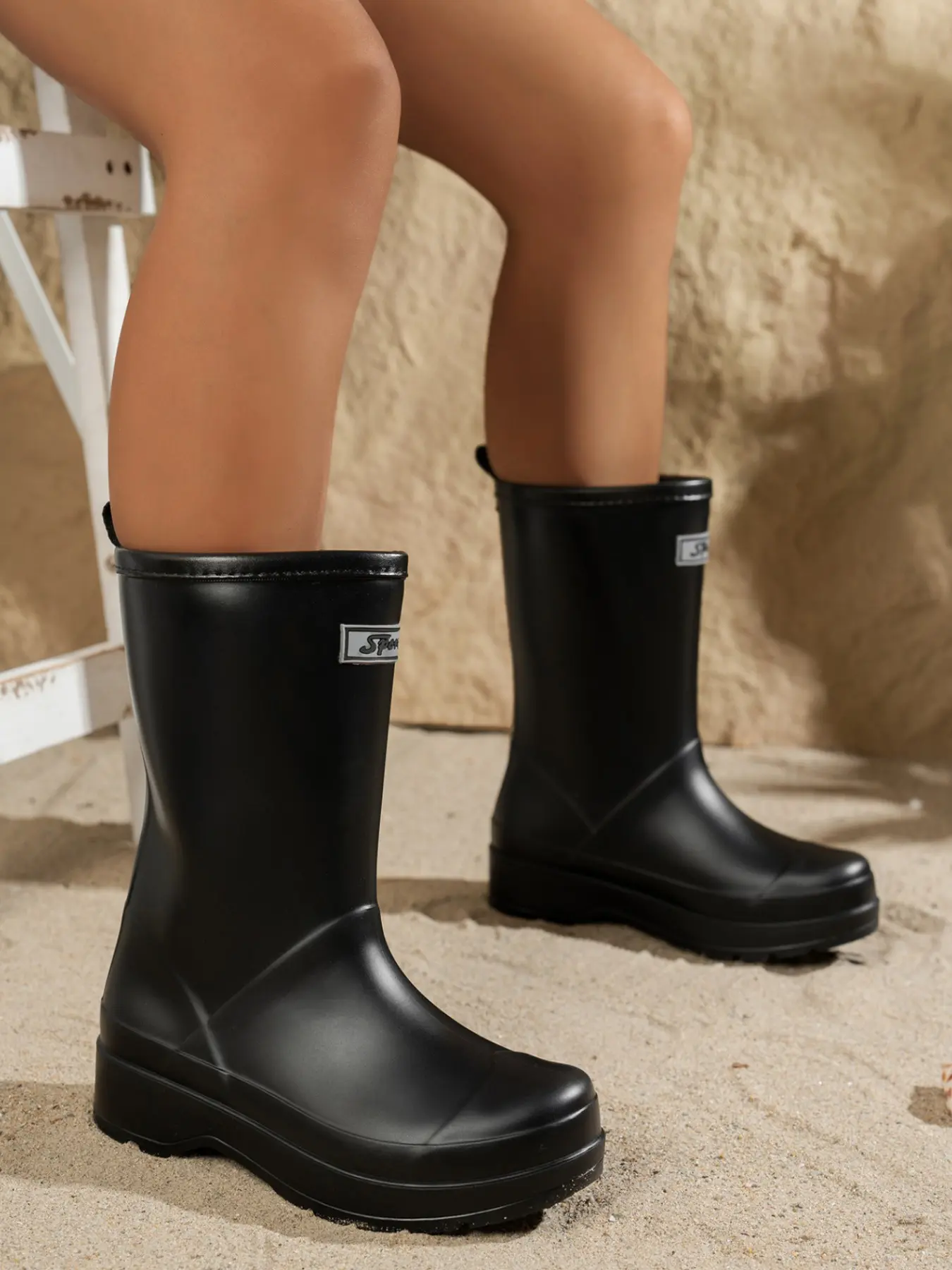 Navy Waterproof Rain Boots, Duck Boot, Thick Sole Mid-Calf Rubber Shoes, Anti-Slip Daily Wear, Outdoor Durable Water Shoes
