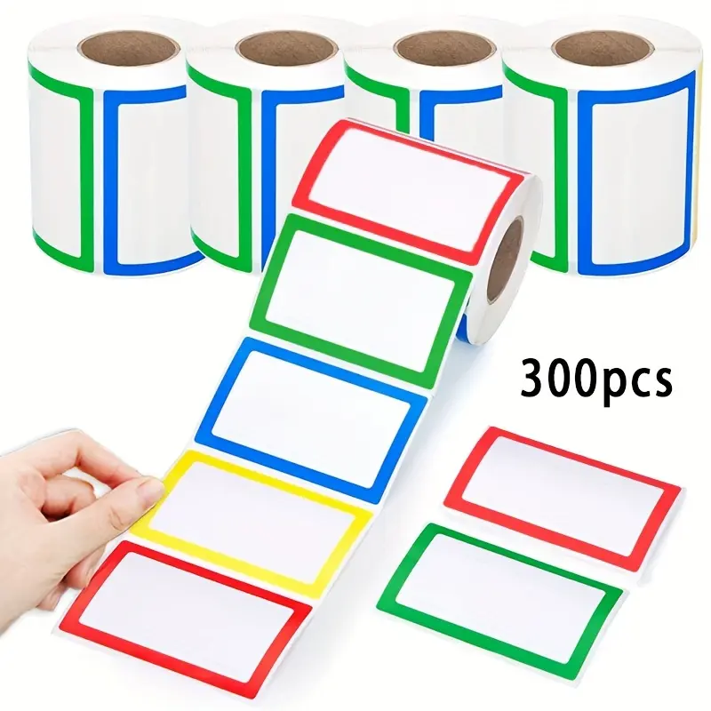 300pcs/roll Large Size Name Stickers, Classification Labels, Blank Stickers, Strong Adhesive, Self Adhesive Stickers, 4 Colors, Home, Classroom, Office, Group Activities