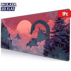 1Pc 2D Flat XXL Aesthetic Dragon And Pagoda Mouse Pad, HD Digital Printing, Non-Slip Rubber Base, Stitched Edges, Serene Fantasy Landscape Desk Mat, Gaming Office Mouse Pad For Laptop Computer Desktop Decor
