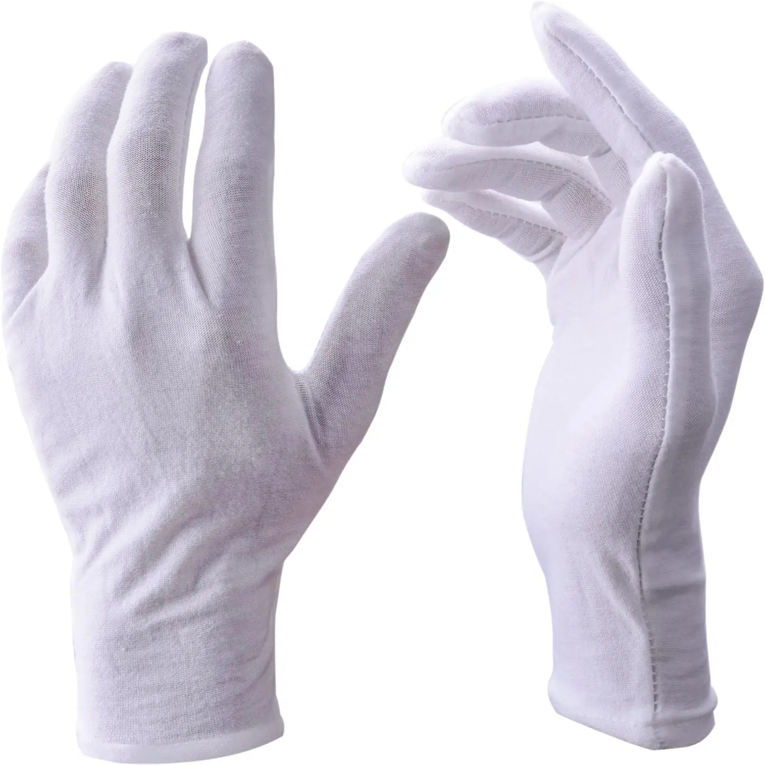 12 Pairs White Cotton Gloves Soft Cloth Dust Hand Gloves Work for Men Women Art Crafting Handling, Eczema, BBQ, Coin Jewelry Watch Inspection, Dry Hands Sleeping, Archival, Large