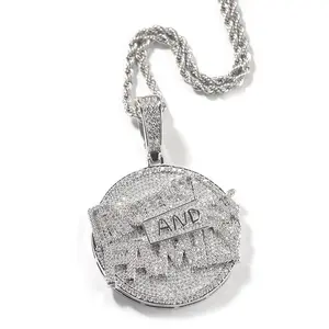 [ICE HUE] 18K Gold Vacuum Plated Copper Gold Coin Necklace with 5A+ Sri Lanka Zircon Money & Family Letter Round Pendant, Miami-Italy-Mexico & Micro Inspired Luxury Costume Jewelry for Women, Daily Wear & Gift Idea
