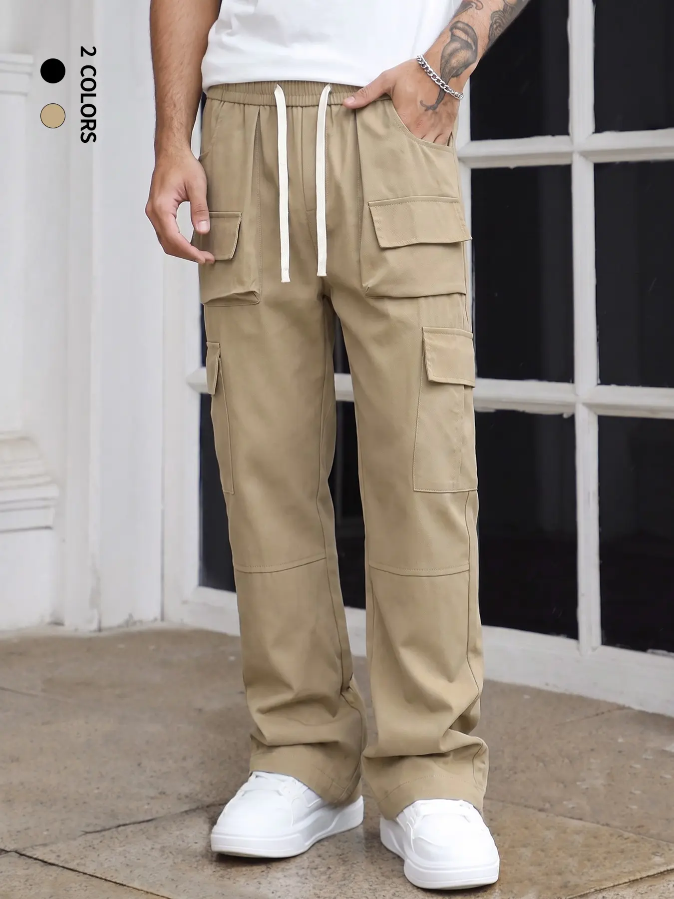 Men's heavy-duty work pants with multiple pockets and elastic waistband drawstring design, straight leg pants are suitable for daily wear, home goods, outdoor construction, fitness centers, and spring and autumn casual wear. Multiple colors to choose from