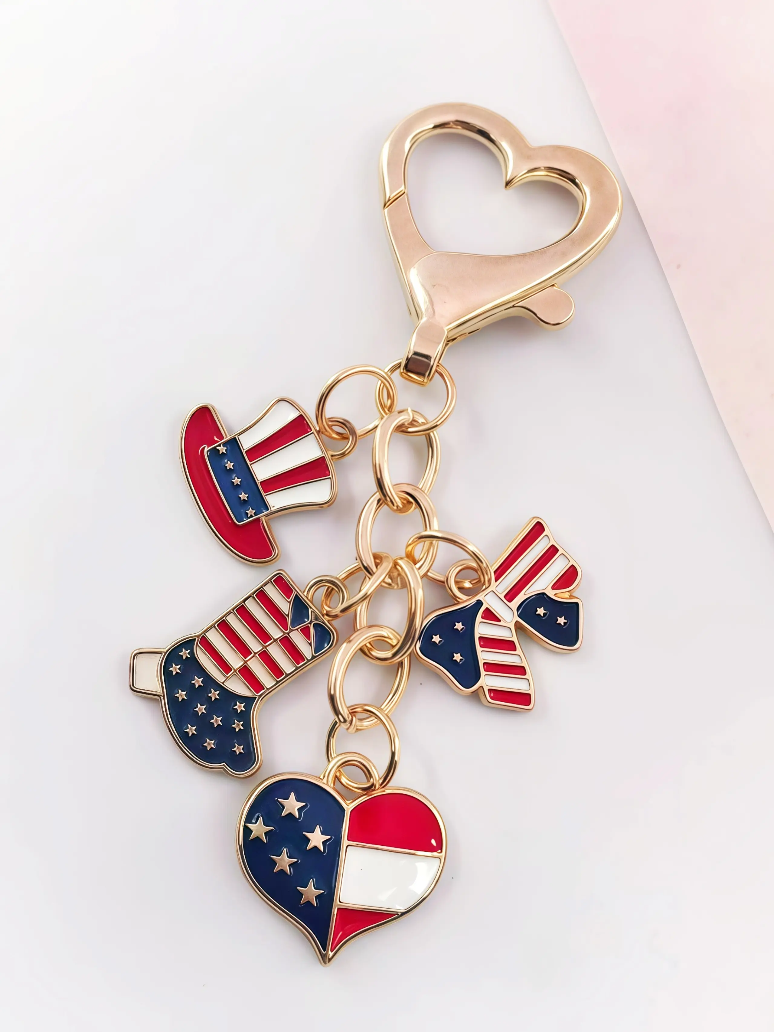Independence Day Souvenir, Heart Shaped Lobster Clasp Keychain, Enamel Pendant Key Organizer, Cowboy Boot Charm, Bow Bag Accessory, Women's Backpack Decor, Heart Keychains
