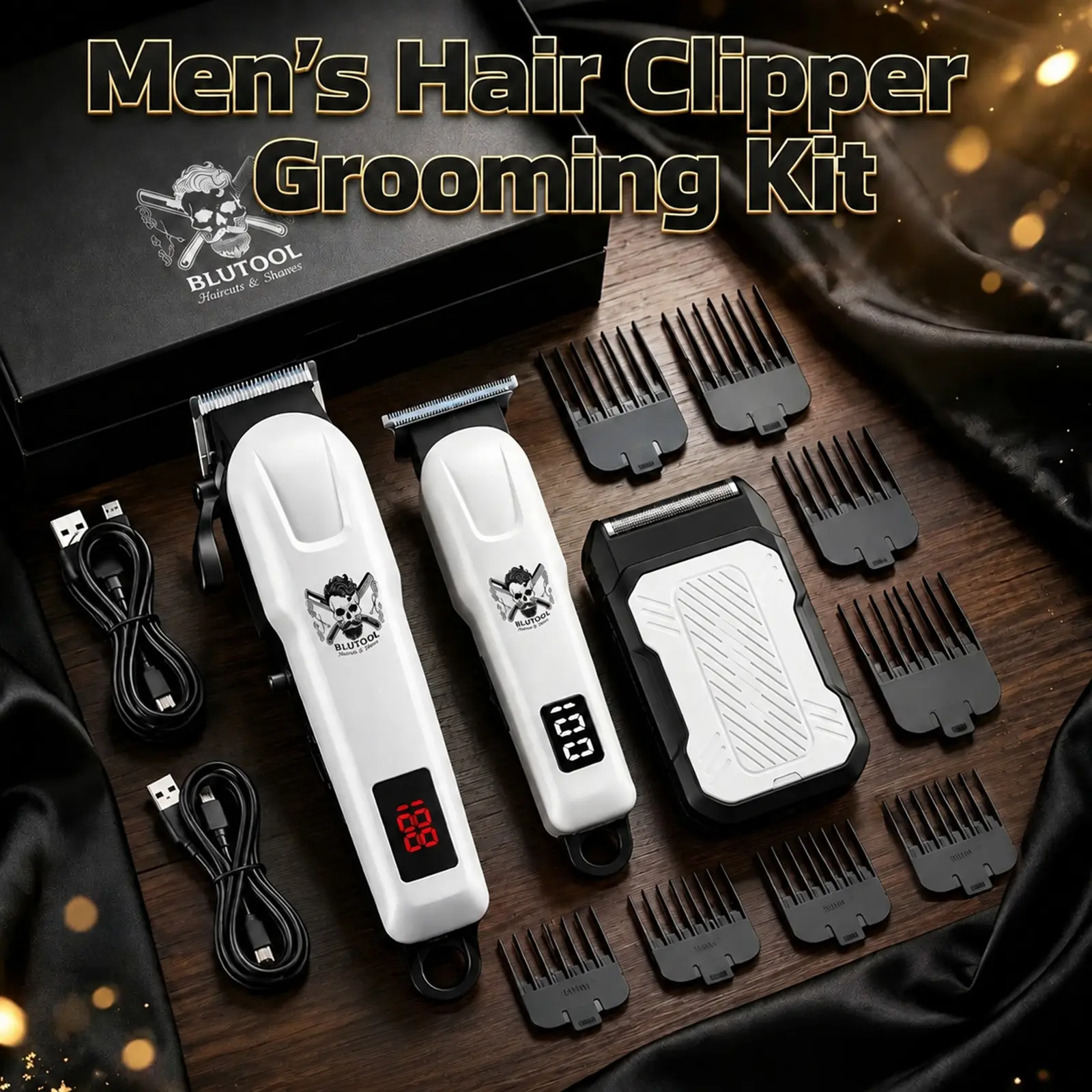 Men's grooming kit, professional men's hair clipper with beard trimmer, electric shaver with multiple combs, wireless rechargeable grooming kit, multi-functional personal care kit, a holiday gift for husbands, fathers, and boyfriends. Haircut