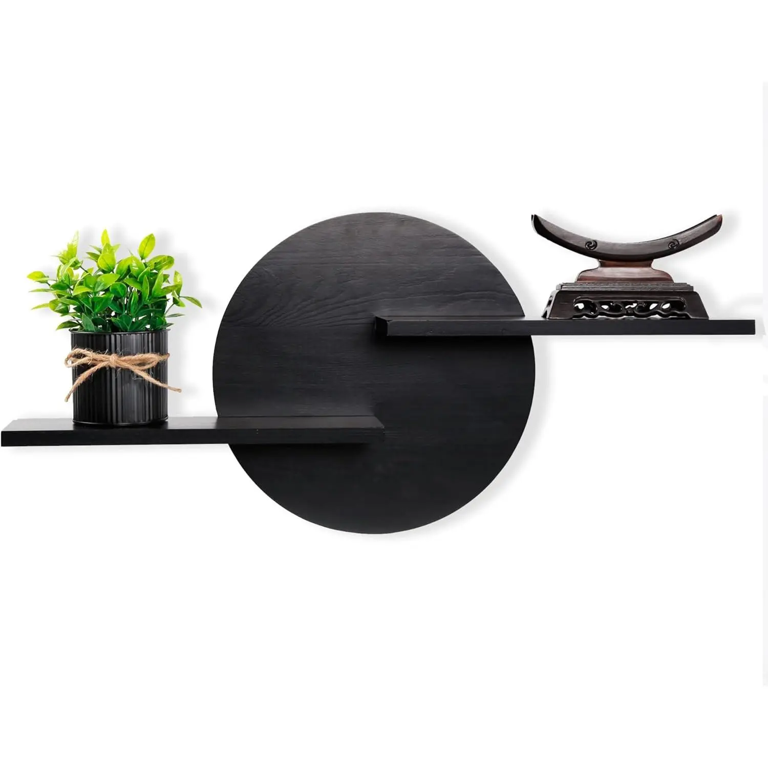 Black Circle Wood Wall Floating Shelf, Round Decorative Display Wall Mount Shelf, Hanging Shelves for Living Room, Bedroom, Bathroom, Home Office Wooden Wall Art Decor