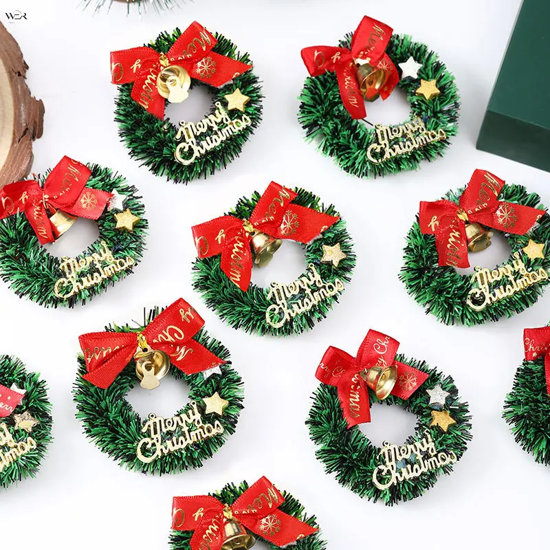Mini Christmas Wreath Ornaments 6/10/20Pcs, 6.3cm Small Artificial Xmas Wreath with Bow Bell Star, Table Cabinet Dollhouse Christmas Decoration Accessories