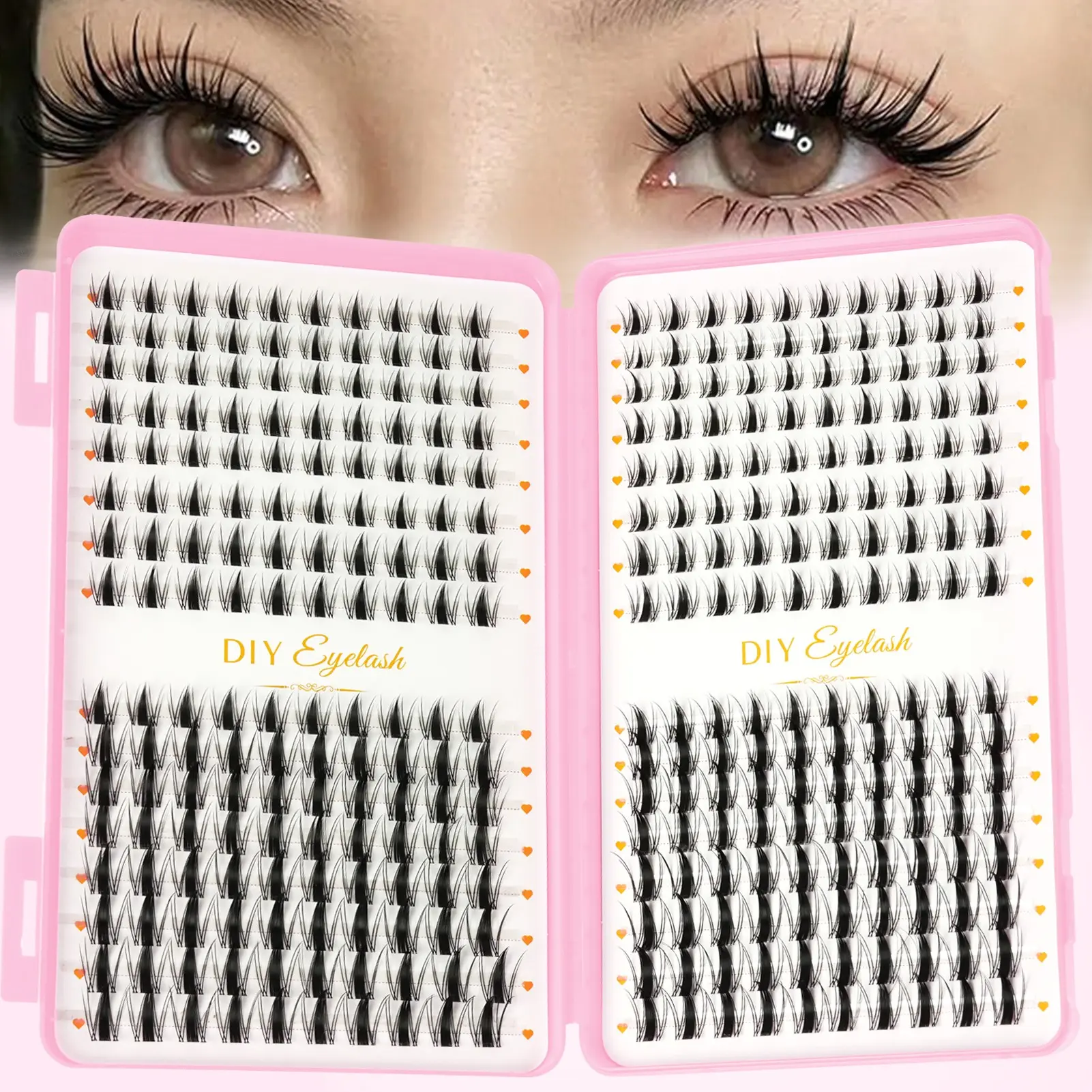 320pcs DIY Cluster Lashes, DIY Makeup Lashes, grafting eyelash suit, diy eyelash extensions, natural cat's eye animation style, suitable for all eye types, soft, comfortable and light, suitable for DIY at home, daily dating and travel, and reusable.