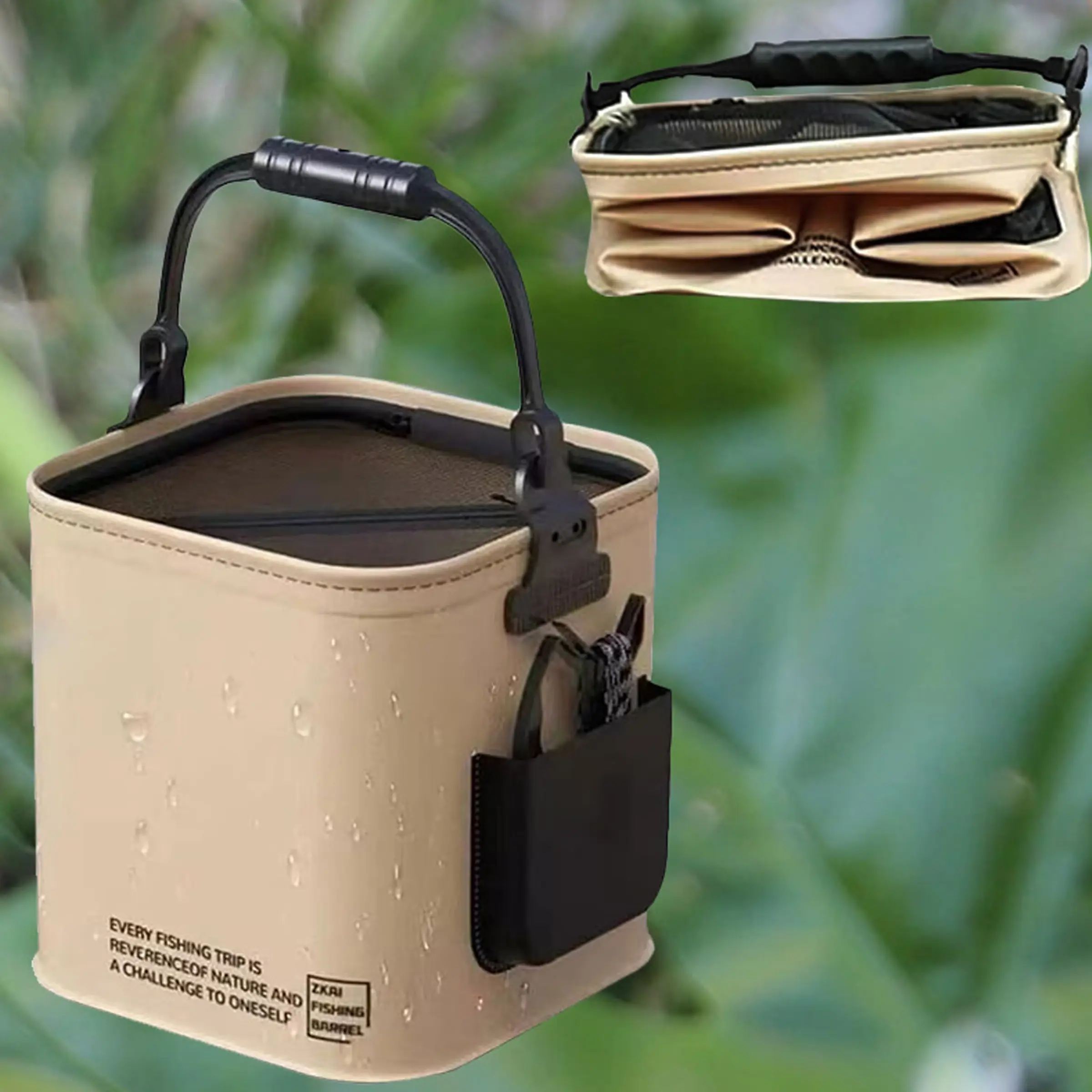14L Foldable Fishing Bucket with Rope, Eva Lightweight Portable Live Fish Container for Camping and Outdoor Activities, Travel-Friendly Water Bucket