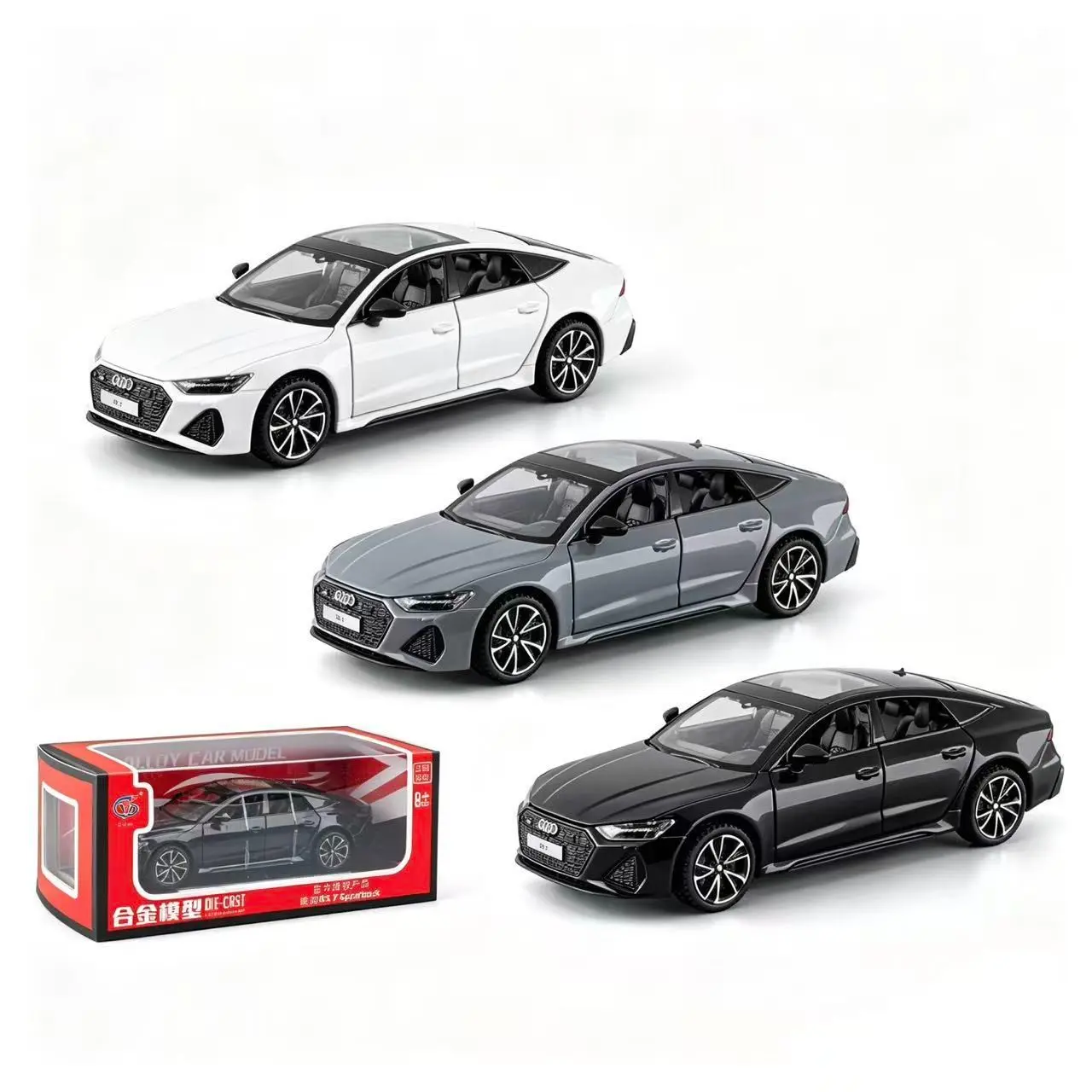 1/32 Alloy Die-Cast Metal Sports Car Model, Audi Rs7 Wind-Up Toy Car with Lights and Sounds, Birthday Gift, Miniature Vehicle, High Precision