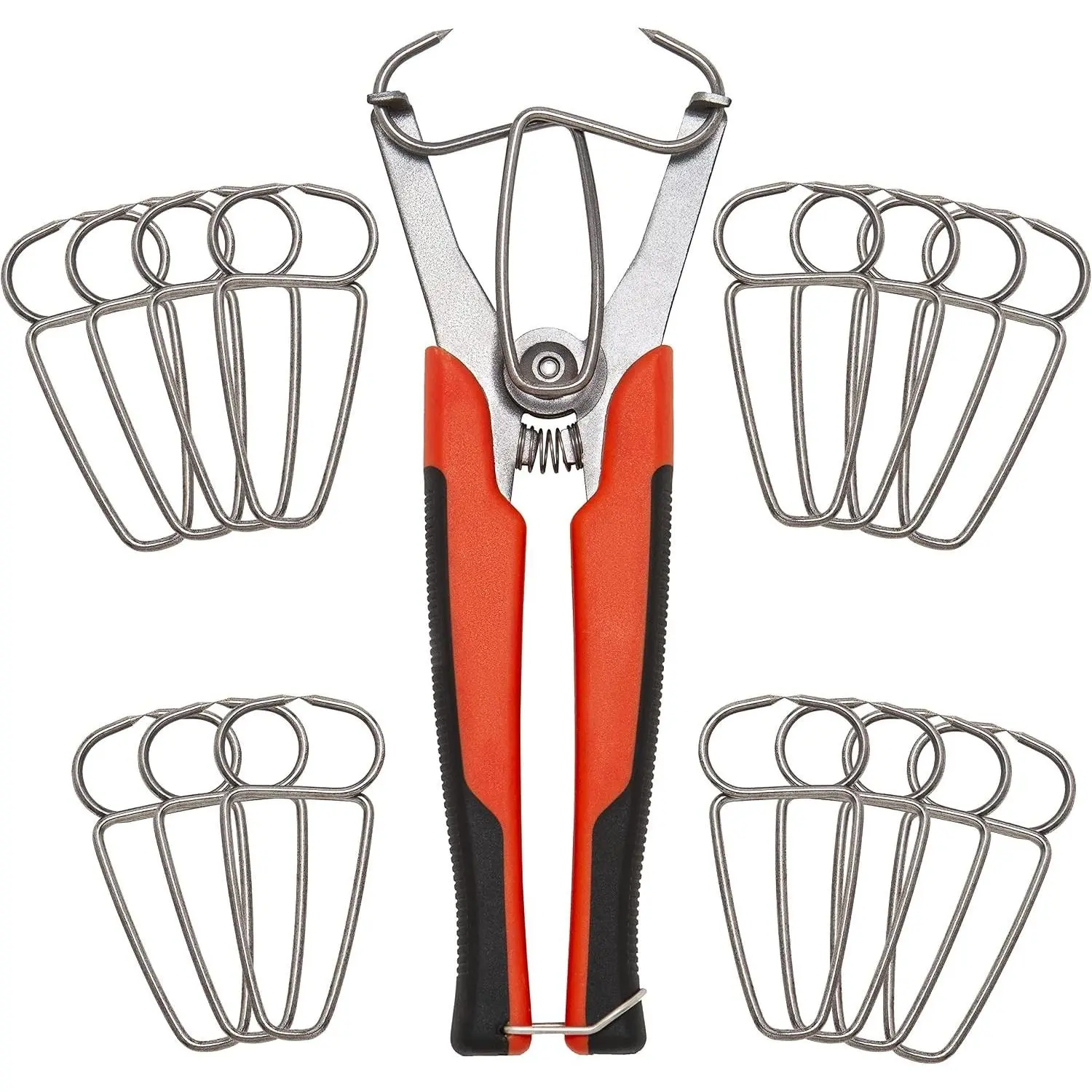 Miter Spring Clamp Pliers with 16 Miter Spring Clamps - Spring Loaded Handle Design – Long 8 inch Handle for Big Hands for use with Wood Trims, Moldings, Picture Frames, and Woodworking