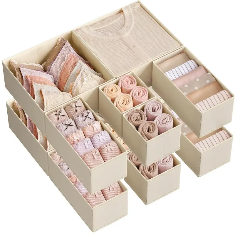 6 Counts set Drawer Storage Boxes, Foldable Fabric Organizer for Socks, Bras, Tie, Scarf, Vanity Drawer Organizers