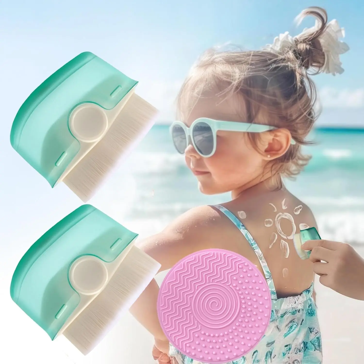 2 Pack Sunscreen Applicator for Kids, Sun Lotion Applicator Brushes with Protective Caps