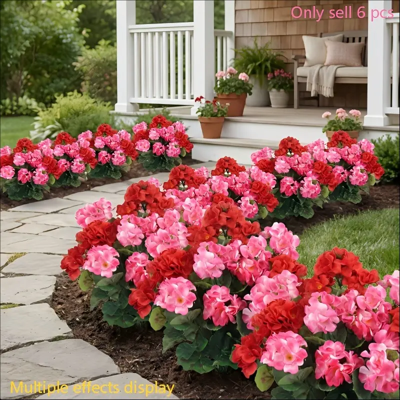 6 Bunches Artificial Geranium Flowers | UV Resistant, Lifelike Simulation, Ideal for Weddings, Living Rooms, Gardens, Porches, Windowsills, and Outdoor Festivals | Perfect for Easter, Mother'S Day, Valentine'S Day