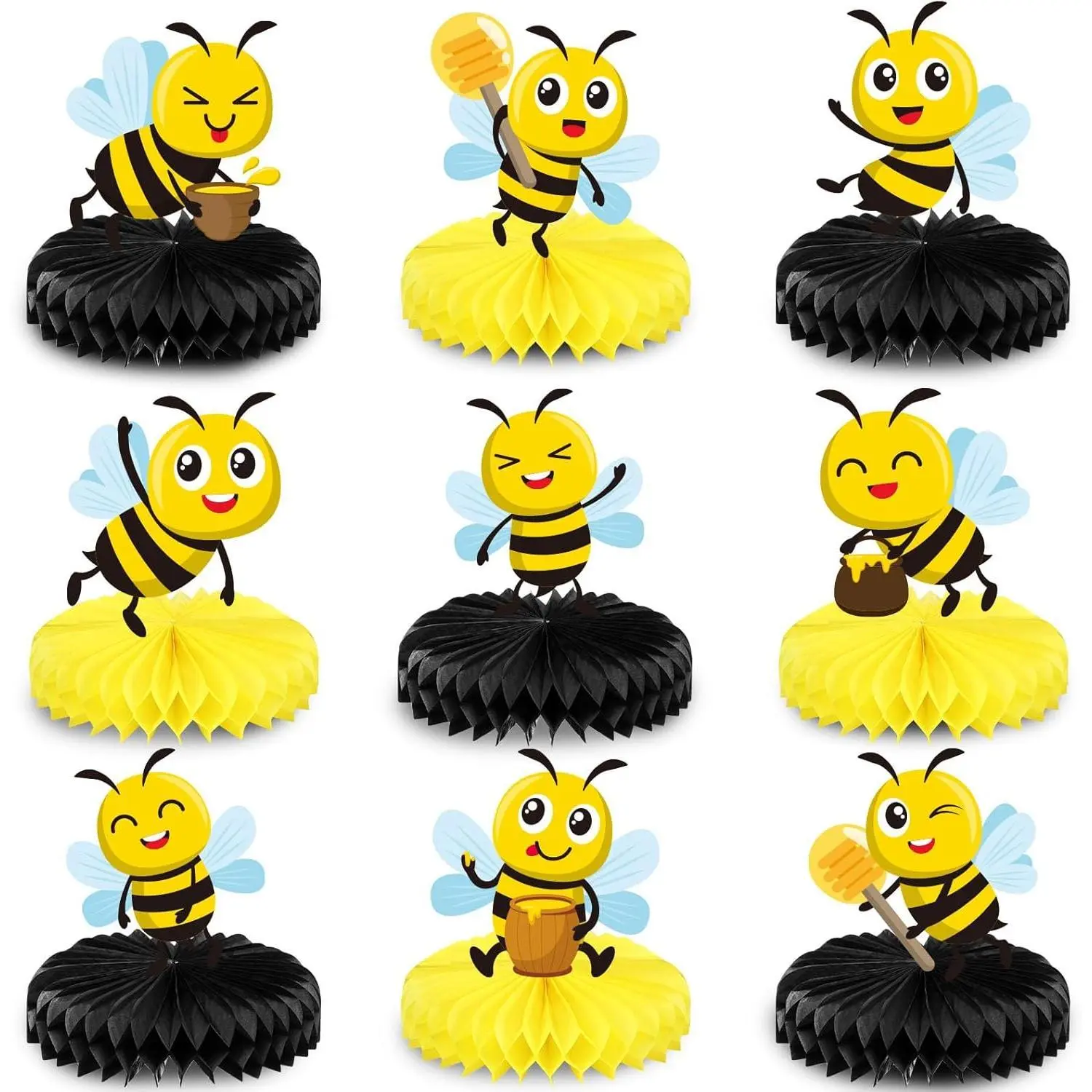 9 Pcs Bee Party Centerpieces Honey Bee Birthday Table Decorations Honeycomb Beehive Centerpieces for Baby Shower Gender Reveal Party Supplies