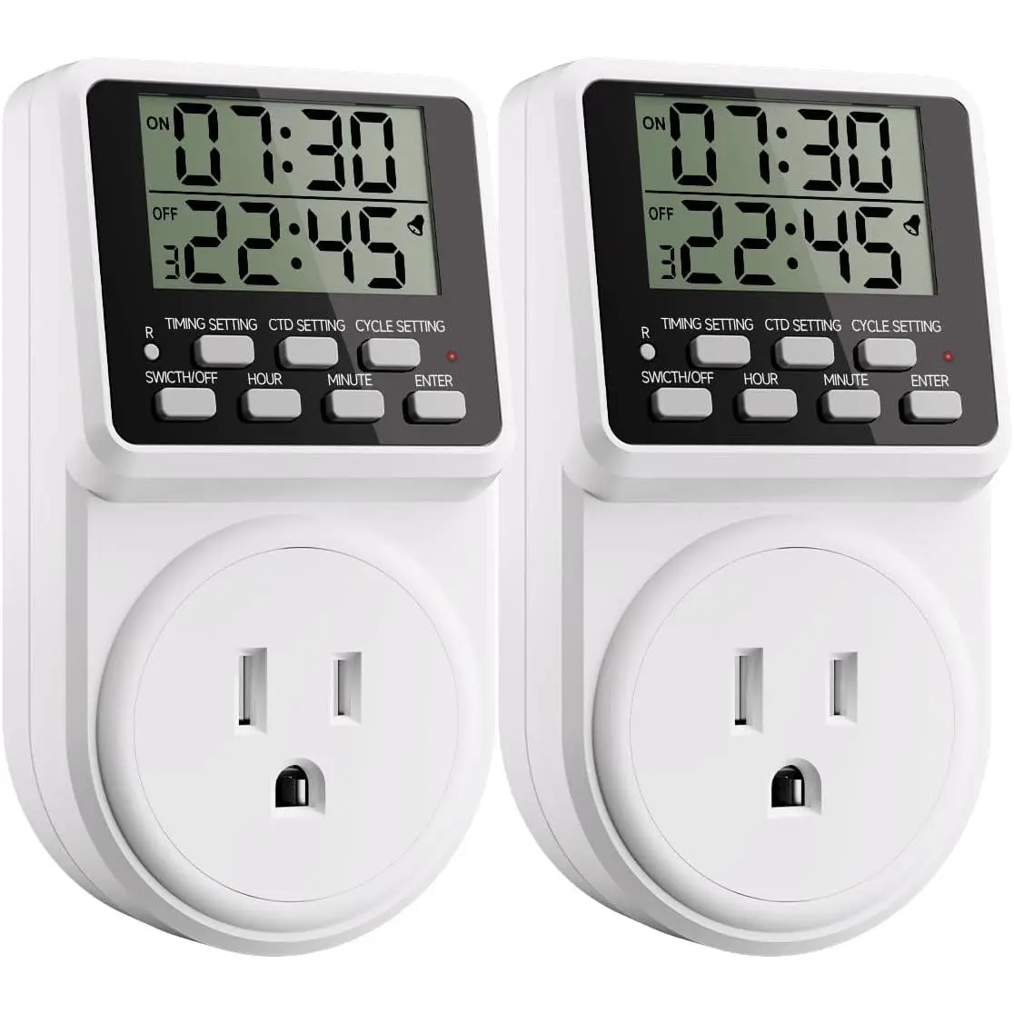 2 Pack Indoor Digital Outlet Timer Plug - 24-Hour Programmable, 3 Daily Programs, Customizable Off Repeat Cycle, Countdown & Turn Off Modes, Silent, Daily Use, Energy Bill Saving for Lights & Appliances, Durable