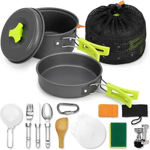 15pcs Camping Cookware Mess Kit,Non-Stick Lightweight Pots Set Portable Outdoor Cookware  Camping Backpacking Hiking Outdoor Cooking and Picnic
