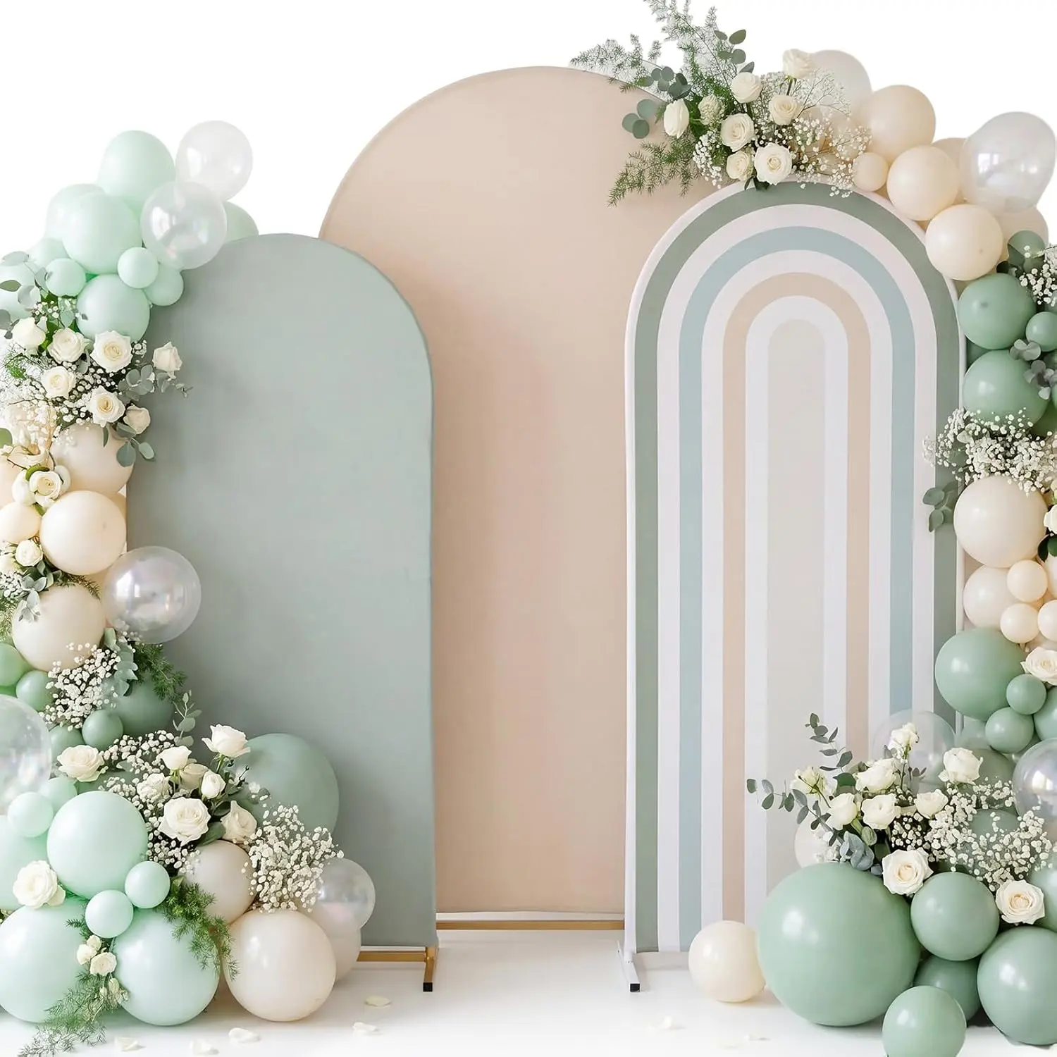 Rainbow Arch Backdrop Stand Covers Pastel Background Arched Stretchy Fabric Backdrop Cover for Boho Daisy Birthday Party Wedding Decoration(Brown Green,7.2ft + 6.6ft + 6 ft,3 Pcs)