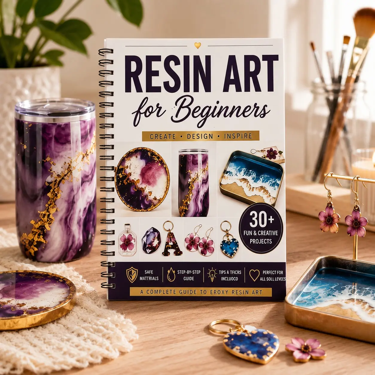 Resin Art Beginner Guide, Step-By-Step Epoxy Resin Craft Tutorial, 30+ Creative Projects, Jewelry & Home Decor Inspiration, Adult DIY Book