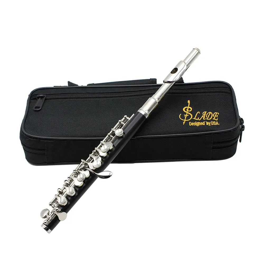 C Key Piccolo, Resin Body, Black & Silver Finish   Head Rubber Wood Tube Body Wooden Wind Instrument Cloth Box Factory Wholesale Price