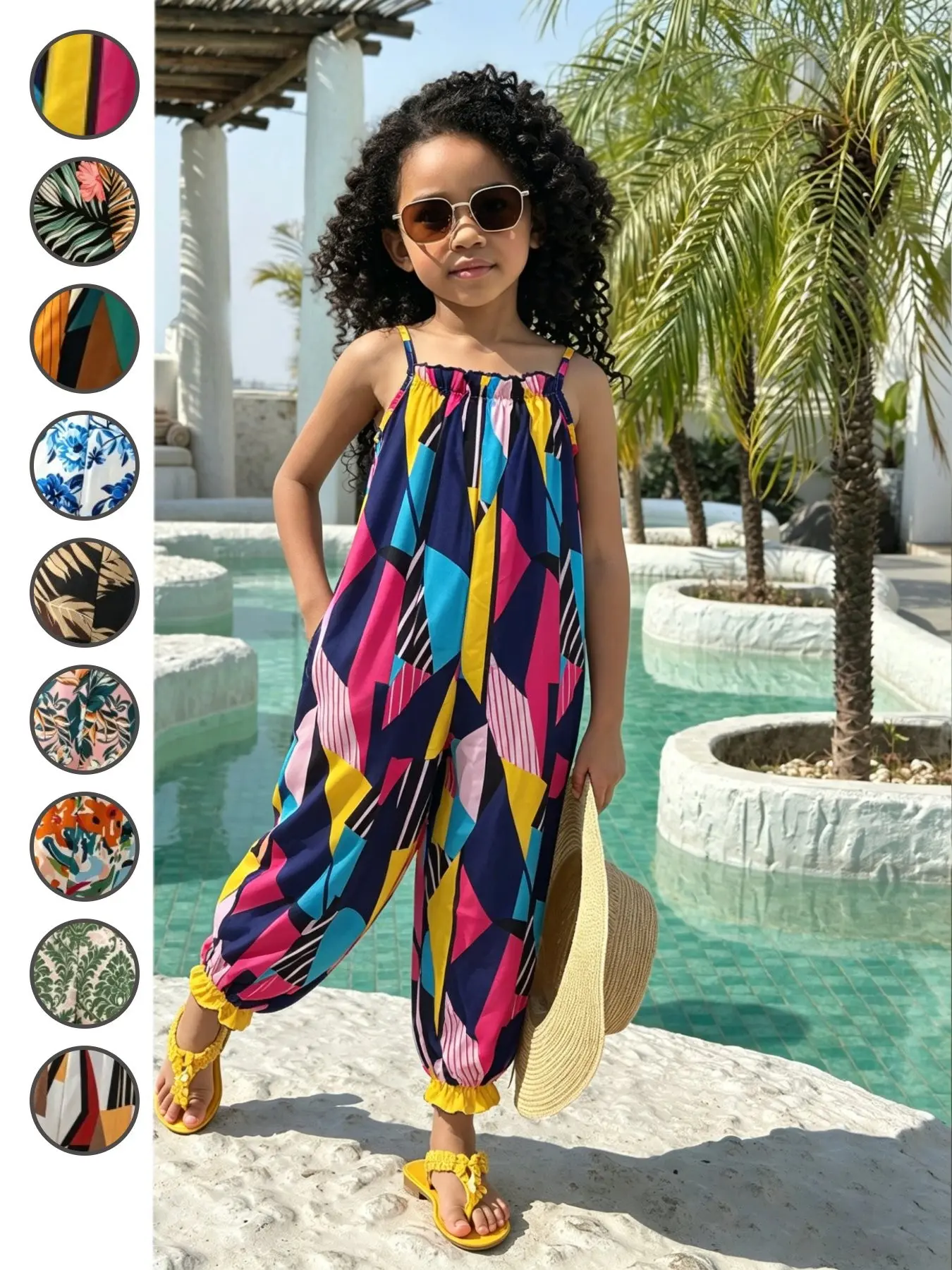 Spring Summer Girls' Floral Sleeveless Romper, Comfortable and Fashionable, Perfect for Daily Outings, Kids' One-Piece Pants, Edc Outfits Girls
