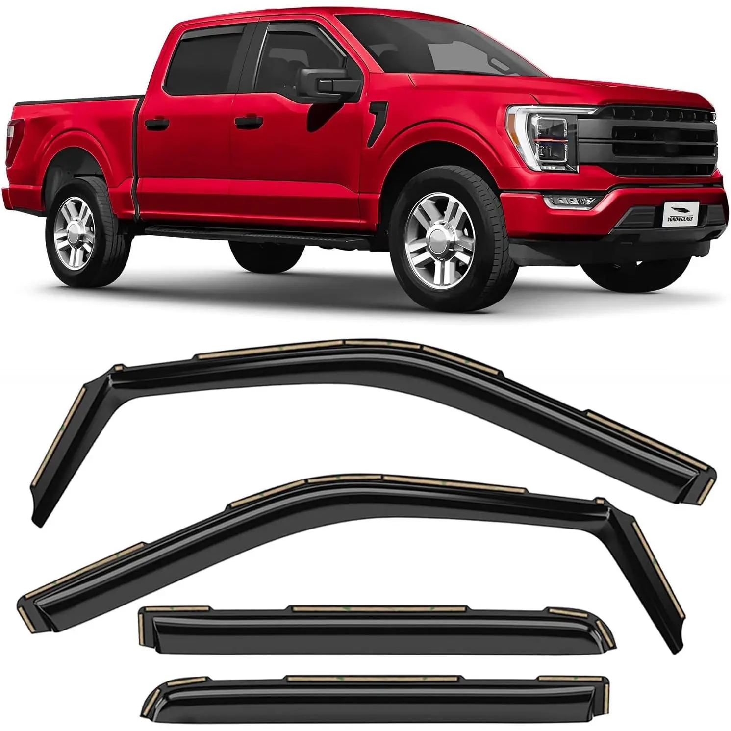 Glass in-Channel Extra Durable Rain Guards for Ford F150 2021-2026 SuperCrew, Window Deflectors, Vent Window Visors, 4 Pieces - 200784
