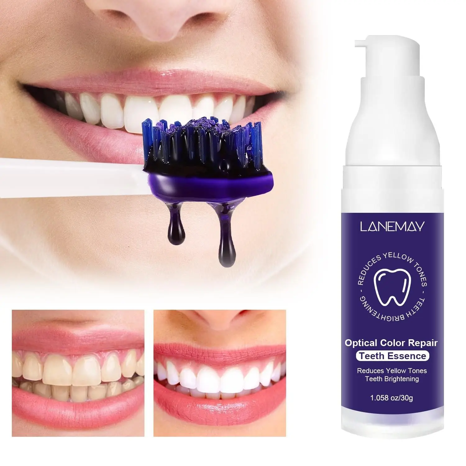 Purple brightening toothpaste: deeply cleans and protects gums while eliminating bad breath and yellowing teeth. Formulated with natural ingredients, it gently cares for your gums, boosting your confidence and smile.