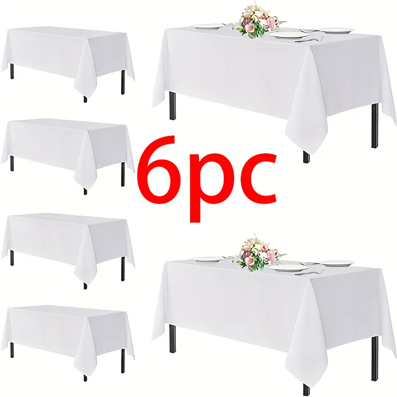 6-Pack White Polyester Tablecloths, 60x126 in for 8ft Tables, Stain & Wrinkle-Resistant Washable Rectangular Bulk Tablecloths for Wedding, Party, Picnic & Kitchen Use (Sports & Outdoor Camping Picnicware)