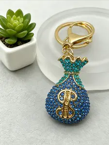 1PC Rhinestone Money Bag Keychain Dollar Sign Lucky Wealth Key Ring Fashion Bag Charm Accessory