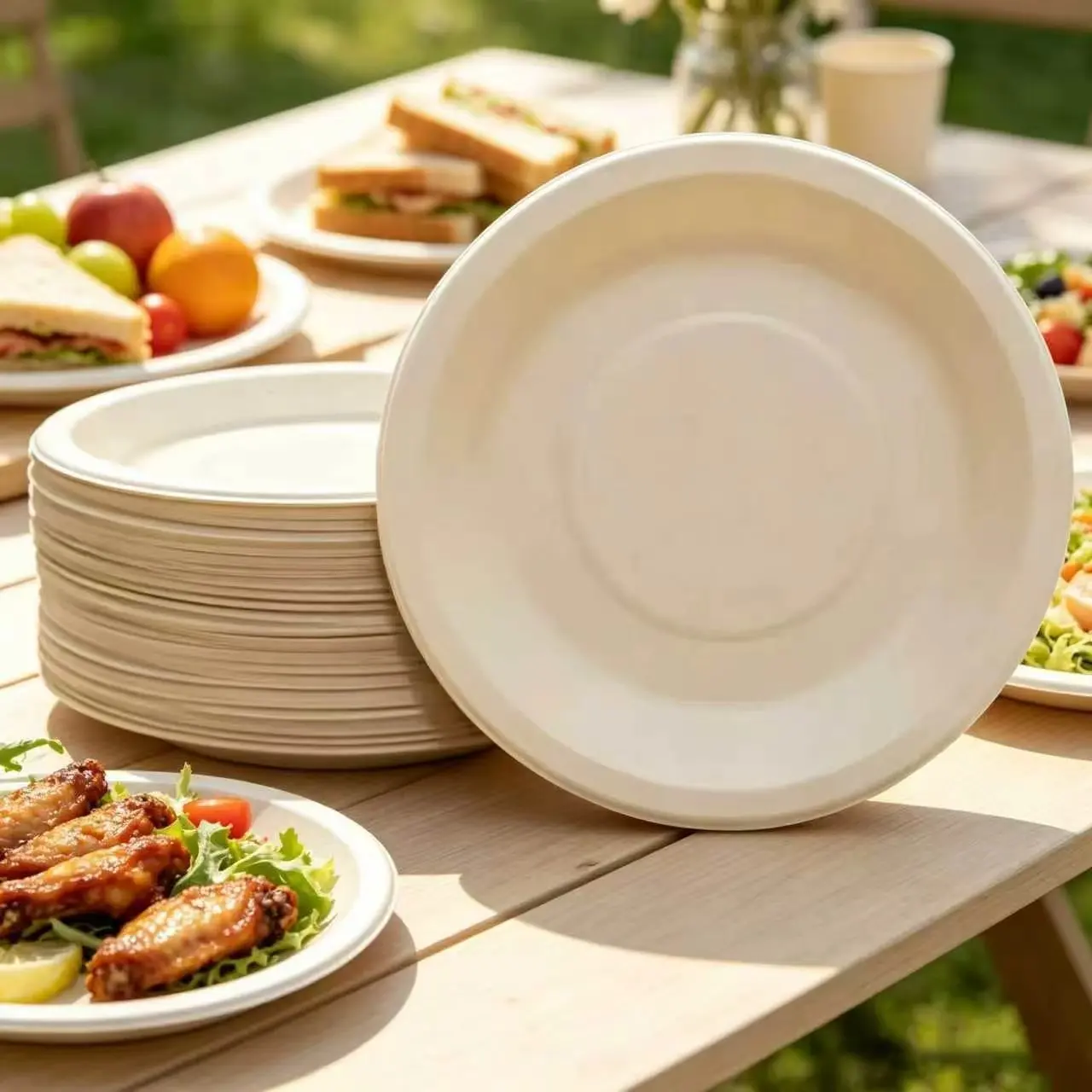 Rui Zhu 10 Inch Disposable Dinner Plates, 50/100 Pcs, Eco-Friendly Thick Bamboo Fiber, Ideal for Parties, Picnics, Bbqs, 37oz Capacity