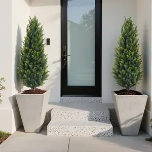 Artificial Cedar Trees Set of 2, 3.3 FT/100 cm Faux Topiary Shrubs with Ground Spikes, UV Resistant Artificial Cypress Greenery for Front Porch Garden